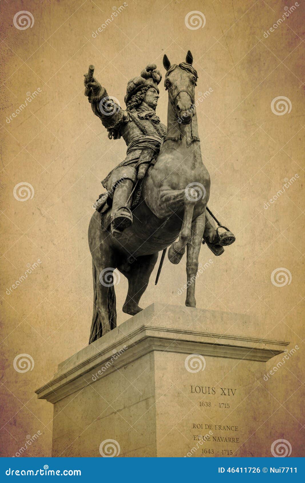 bronze sculpture of louis xiv at versailles palace, france