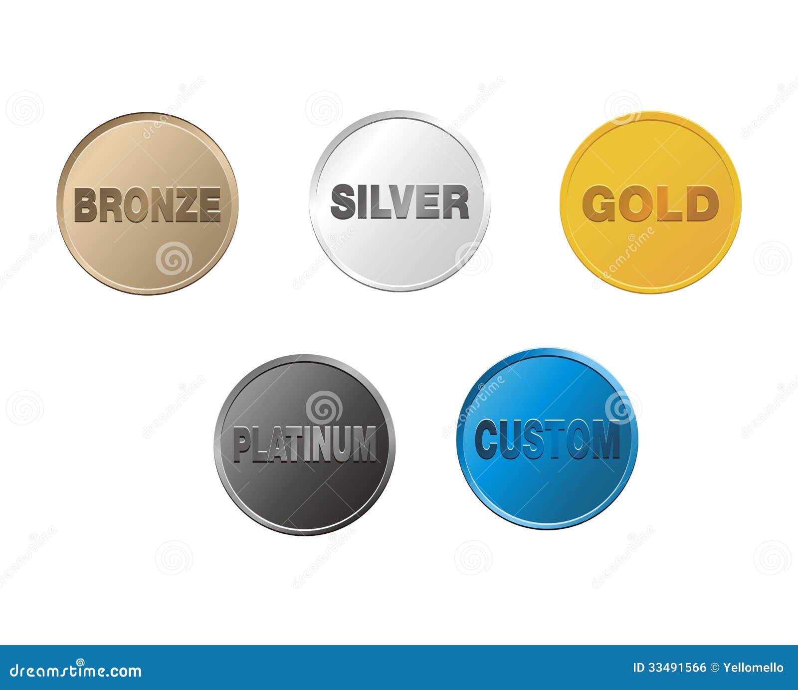 bronze, silver, gold, platinum, custom coins