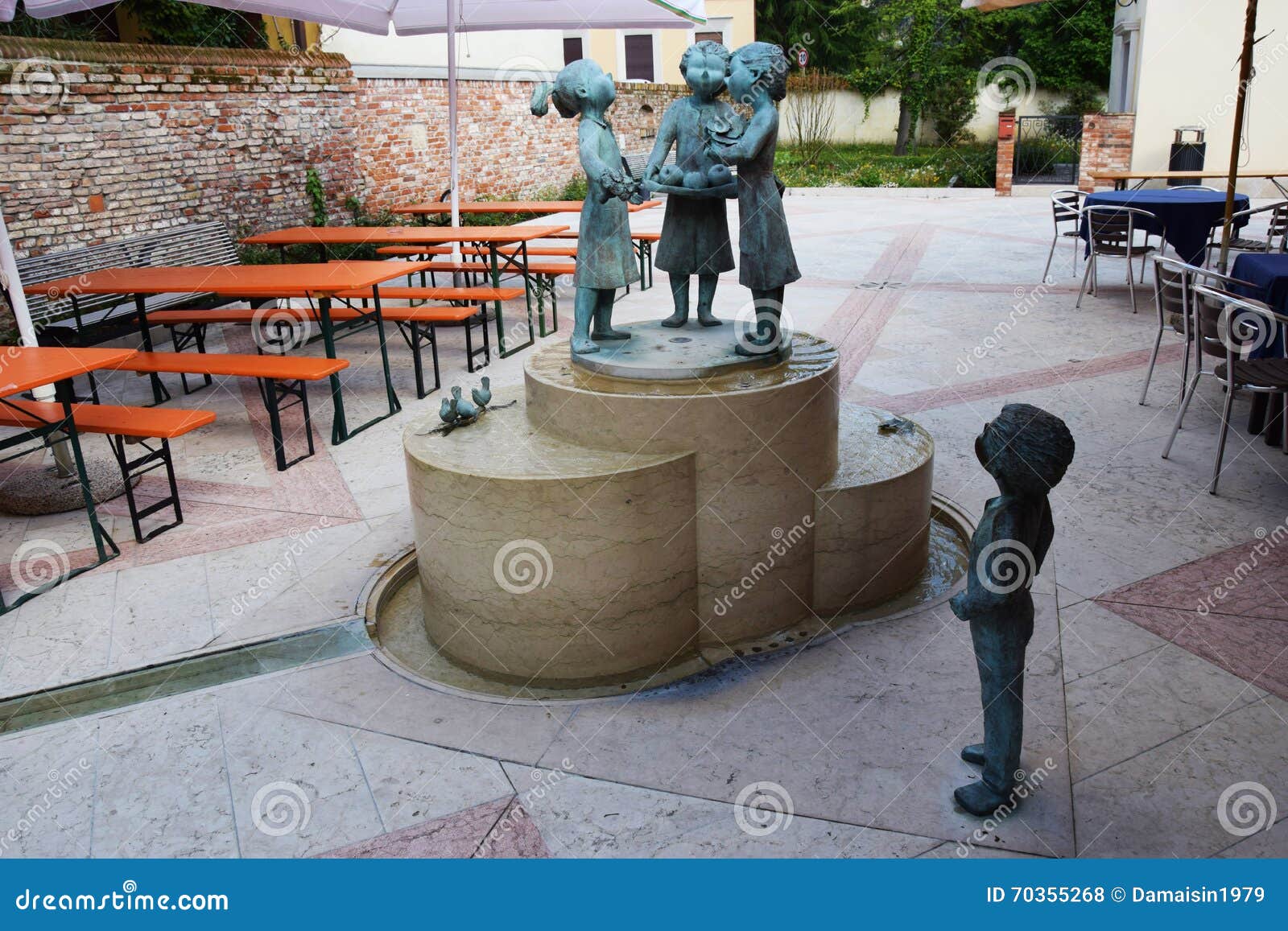 Bronze Statues and Restaurant Stock Photo Image of tables, noale