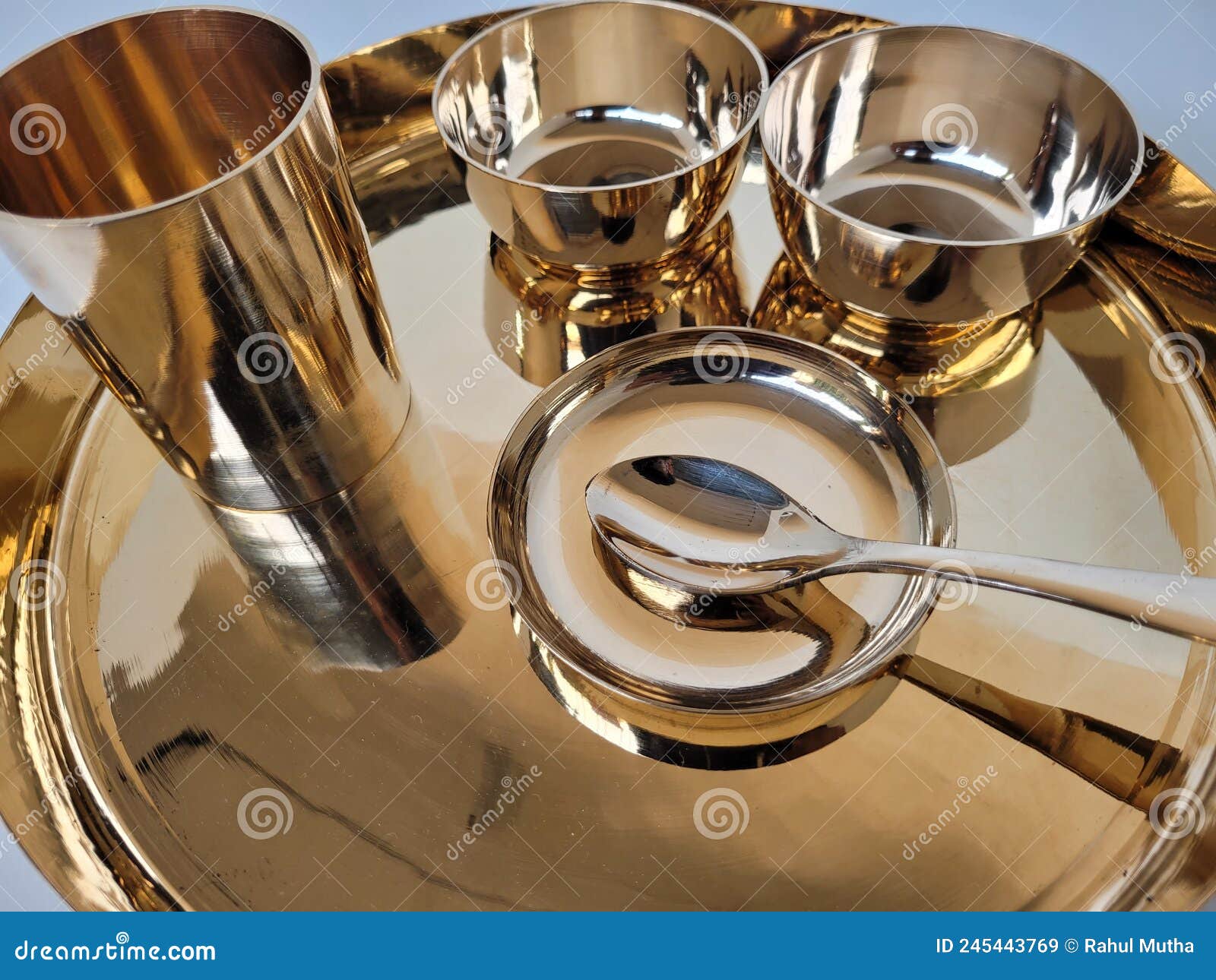 Bronze Thali Set Indian Style for Serving Food. Stock Image