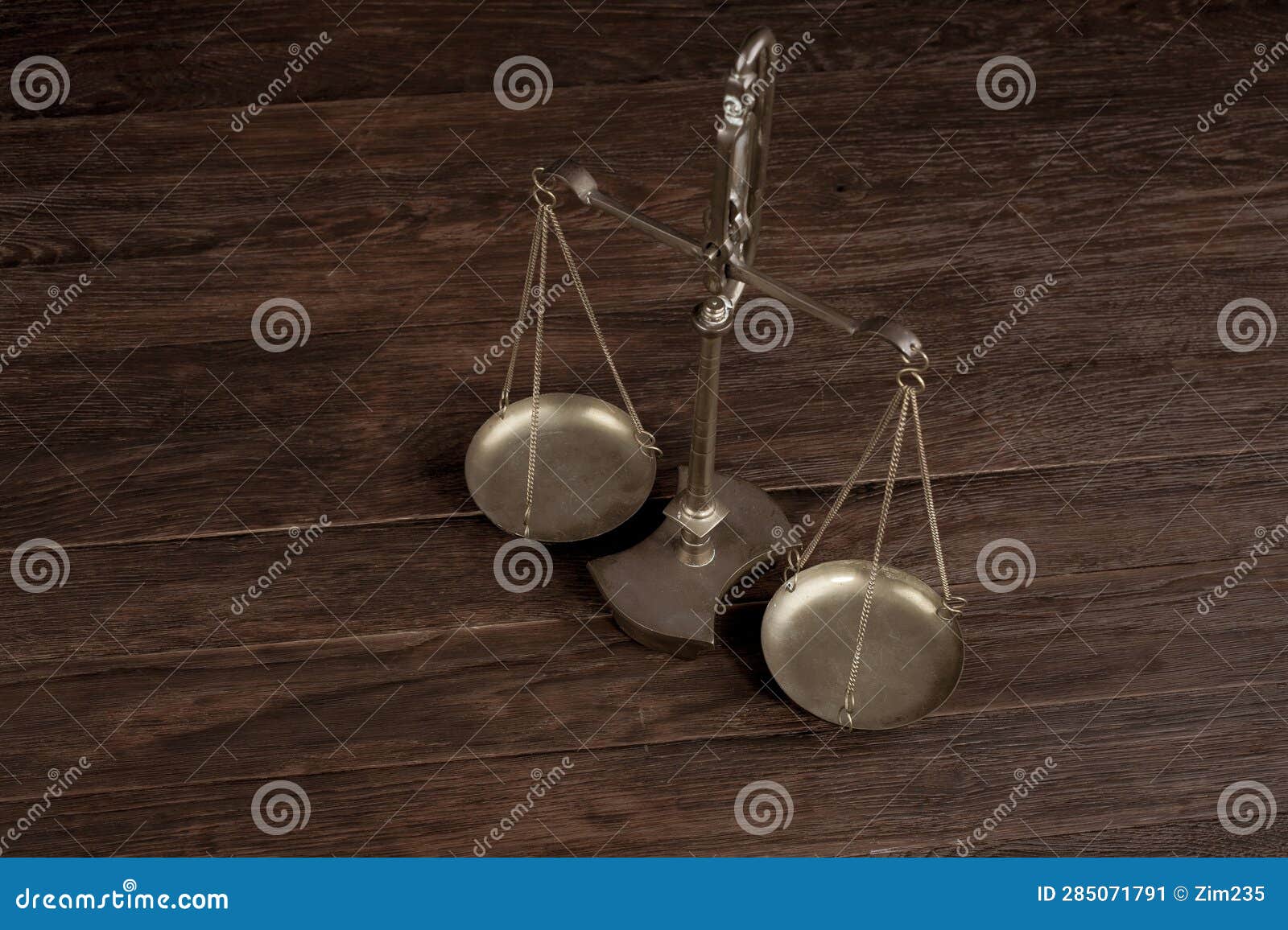 Bronze Traditional Balance Scale on Wooden Table Stock Image Image of
