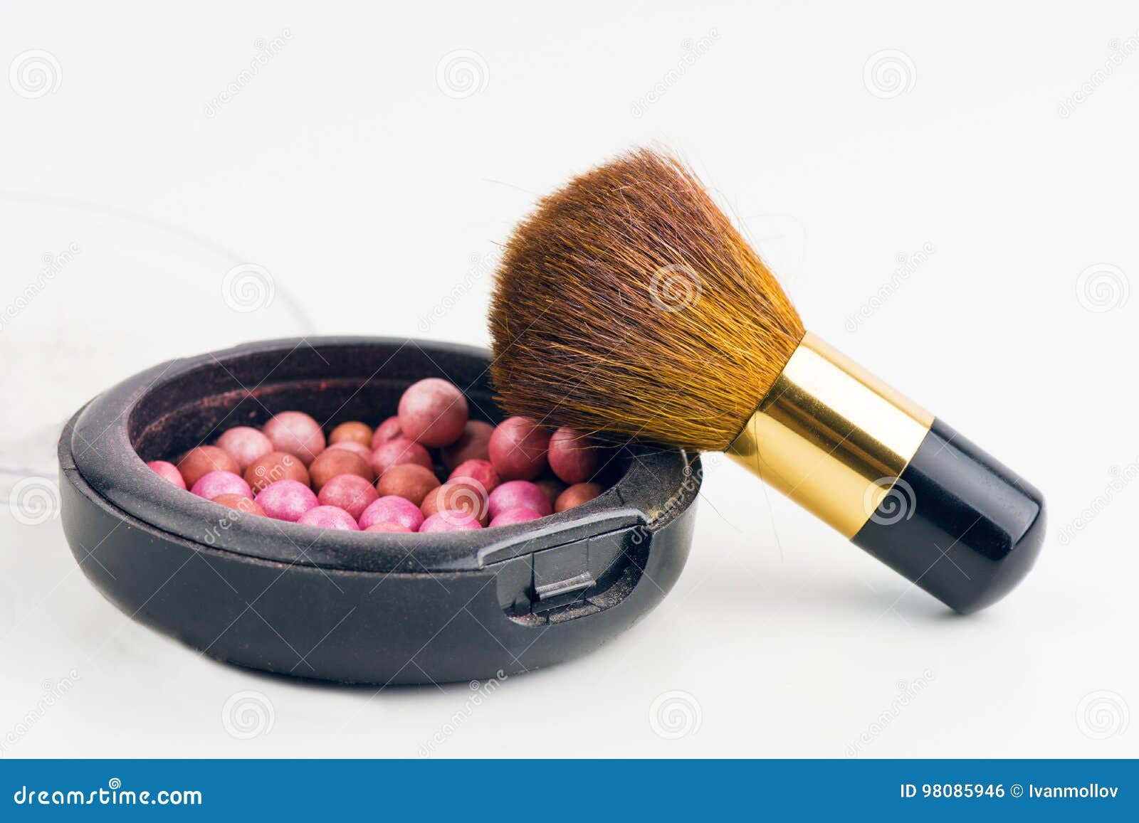 Bronzing Pearls Box and Makeup Brush Stock Photo Image of female