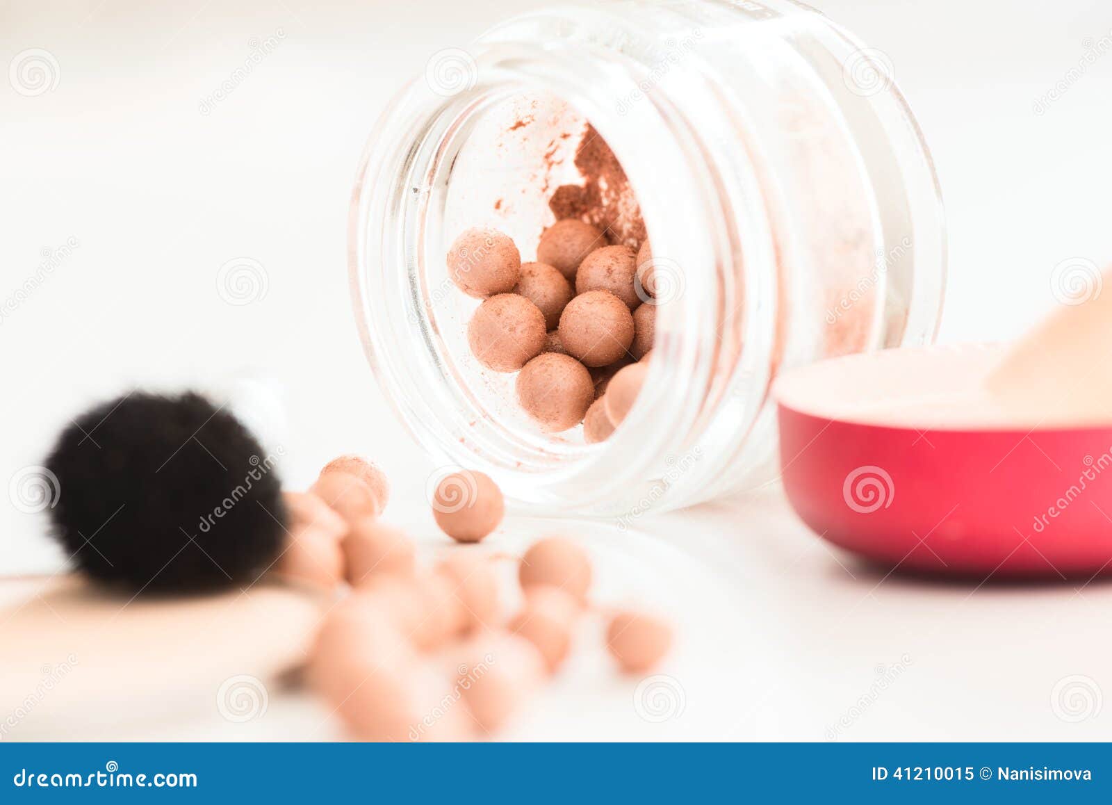 Bronzing Pearls in Jar and Makeup Brush Stock Image Image of female