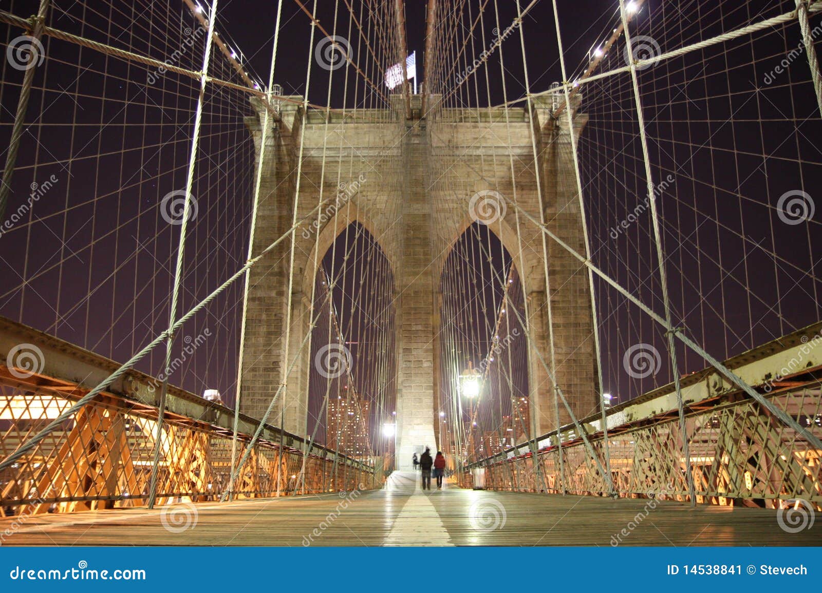 Brooklyn Bridge Arch on a Cold Winter Night Stock Image Image of
