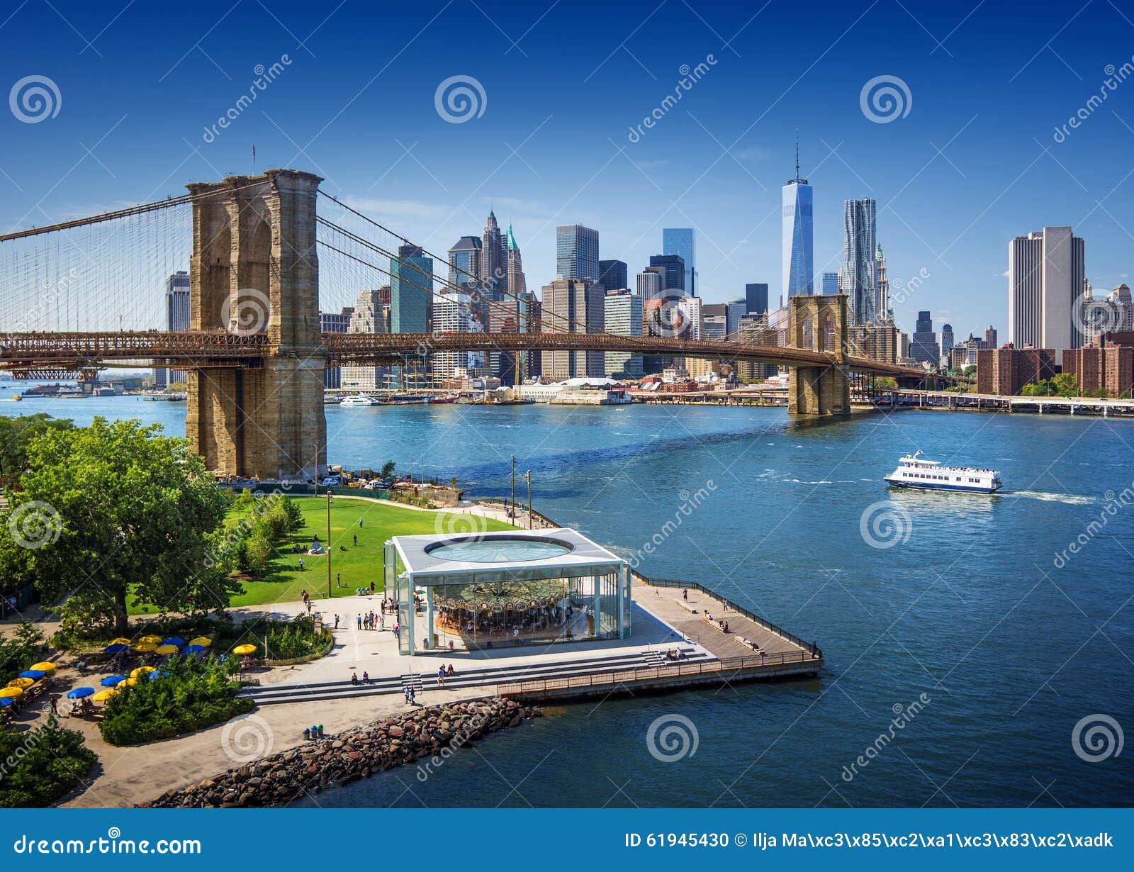 brooklyn bridge in new york city - aerial view