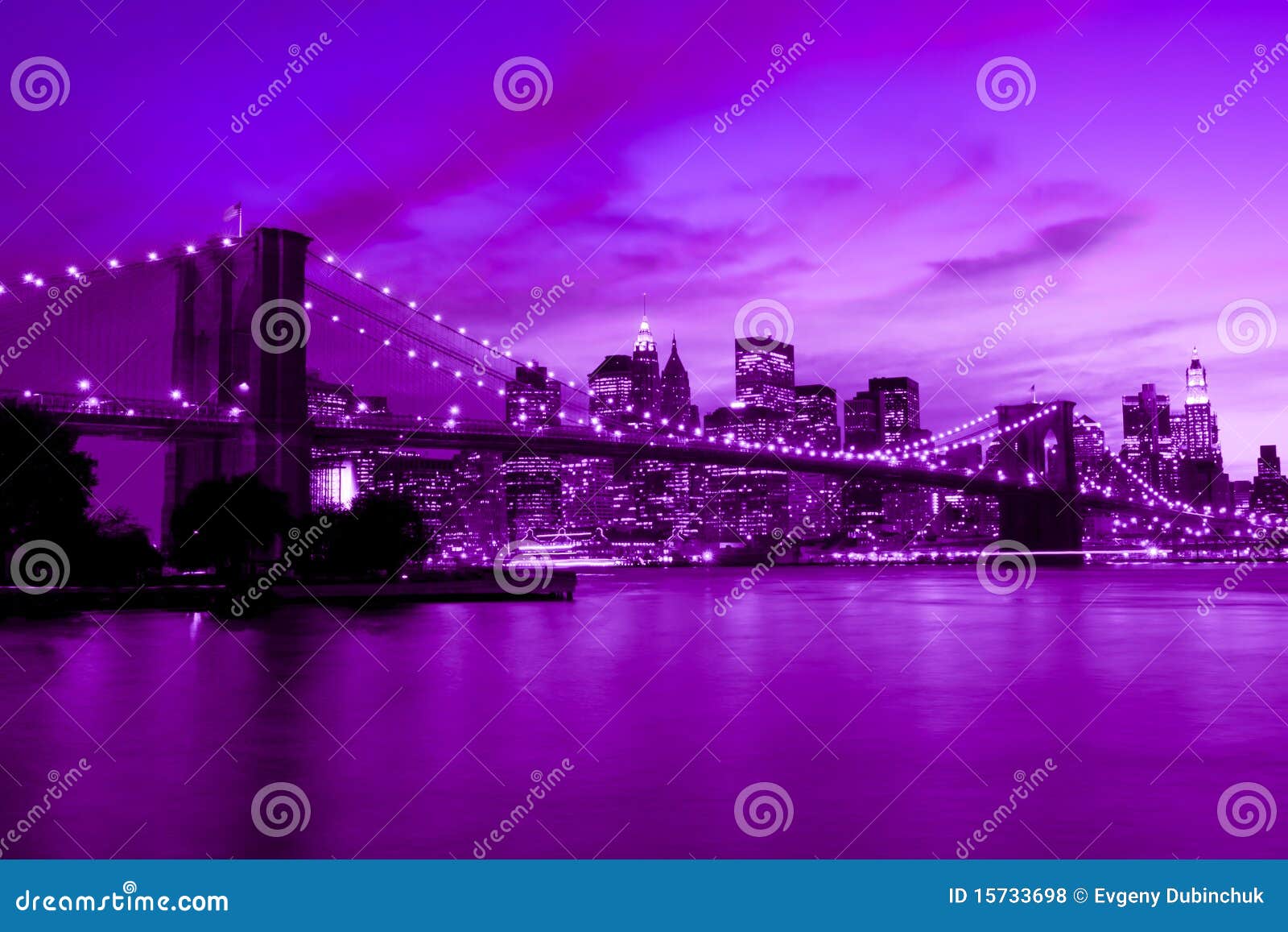Brooklyn Bridge, York in Purple and Blue Tone Photo - Image of building, metropolis: 15733698
