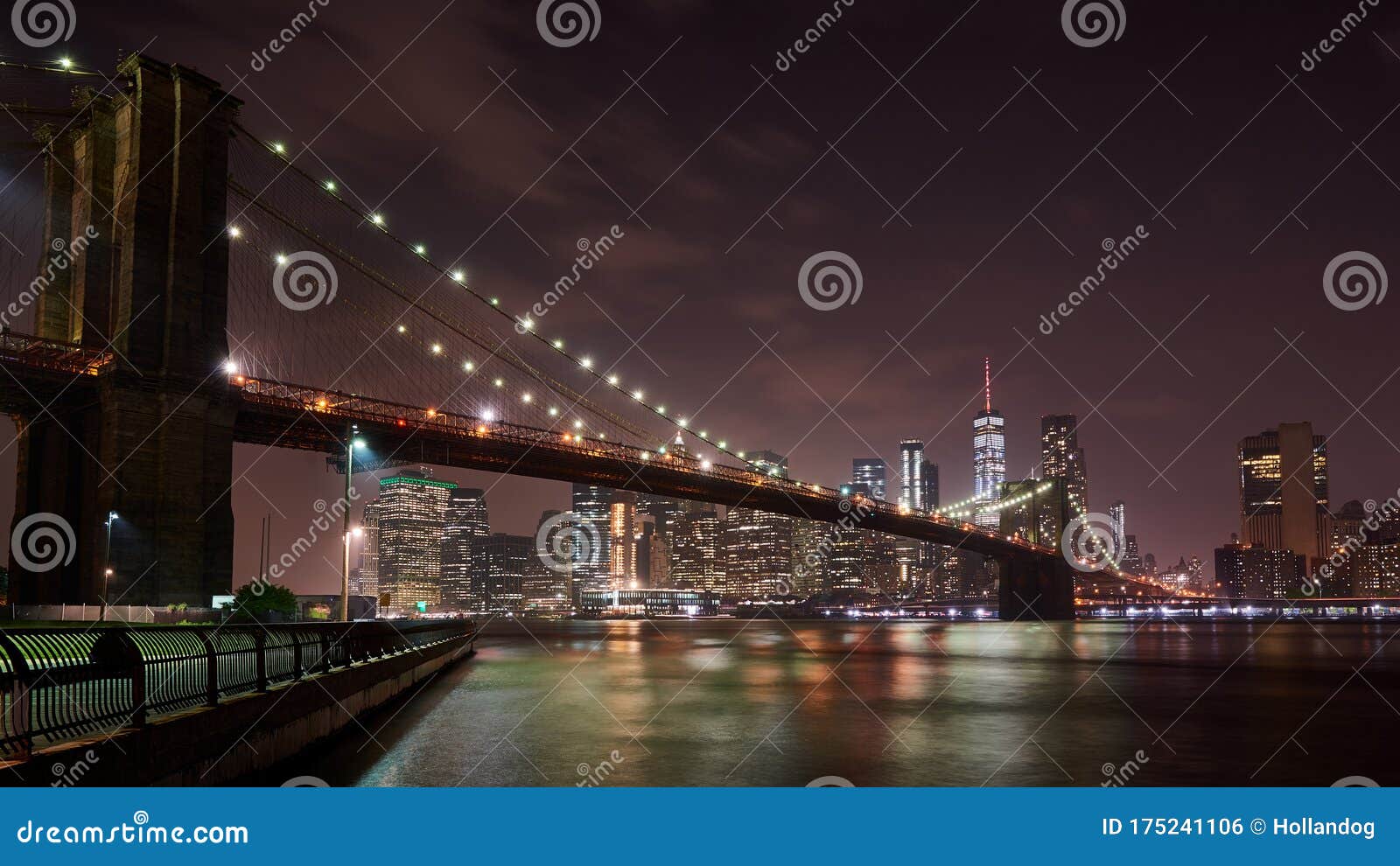 Brooklyn Bridge - New York Skyline at Night Stock Photo - Image of ...