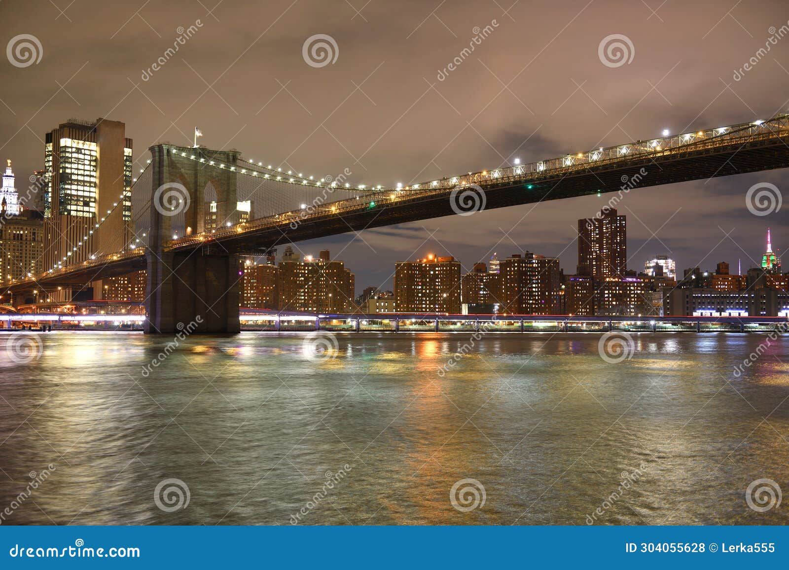 Brooklyn Bridge at Night in Winter. New York City, United States Stock ...