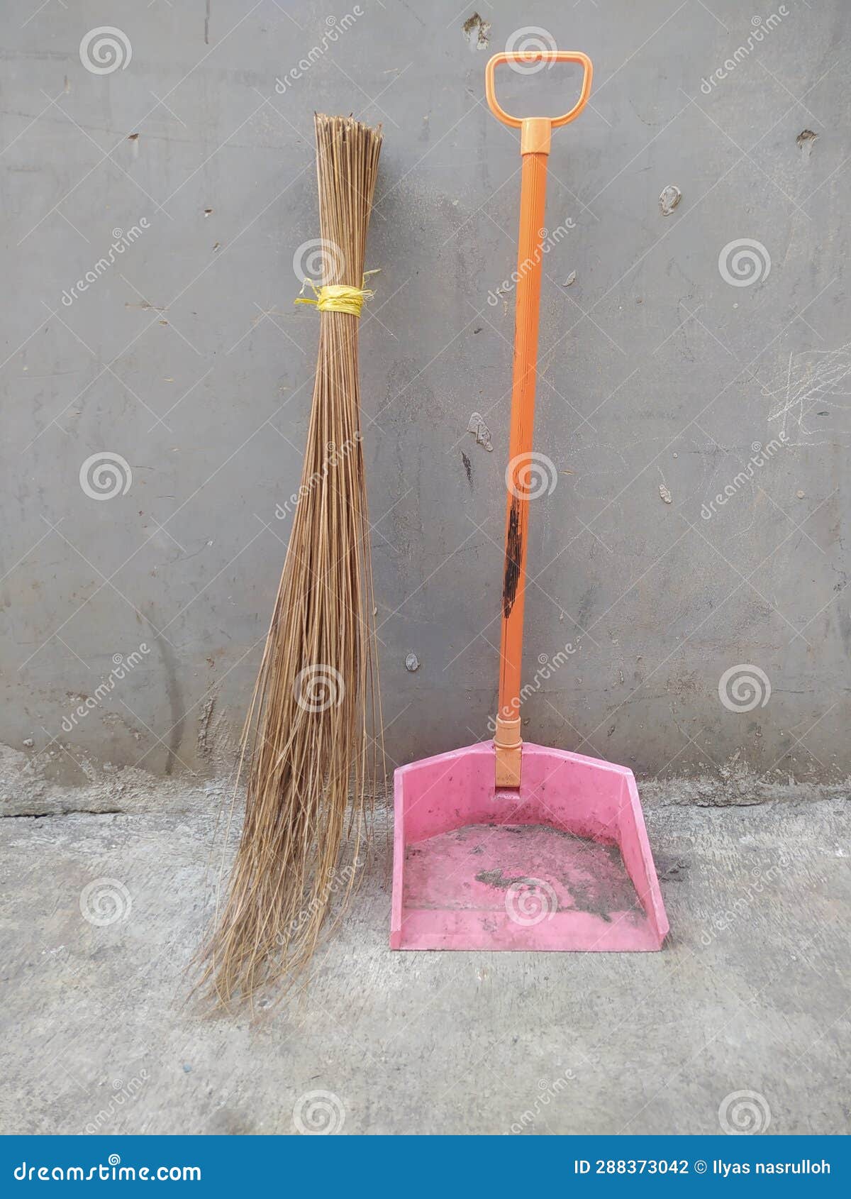 Broom and Dustpan Cleaning Tools that we Often Encounter Stock Photo