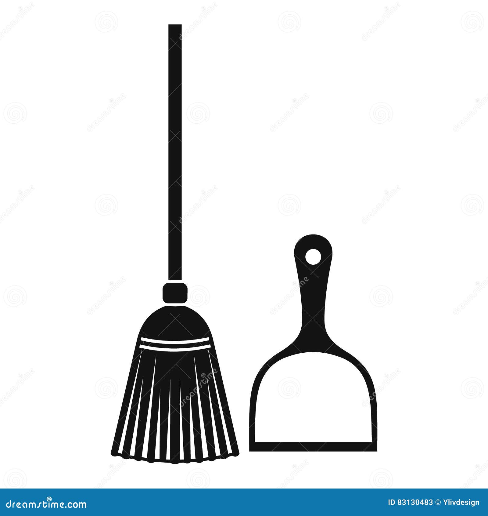 Broom and Dustpan Icon, Simple Style Stock Vector Illustration of