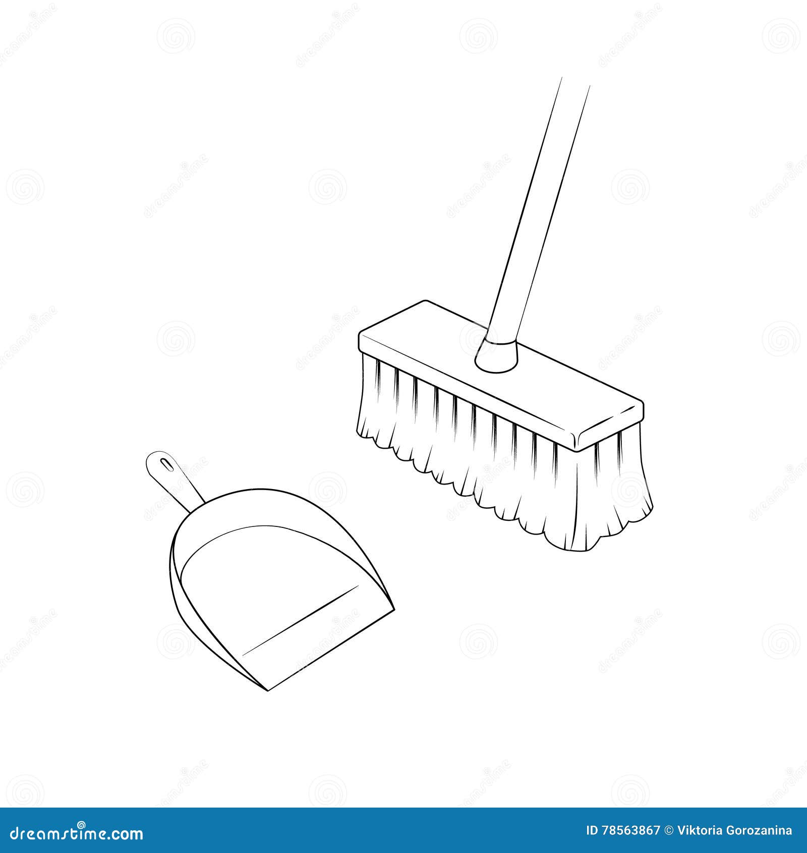 Broom and Dustpan. Isolated Illustration. Vector. Stock Illustration