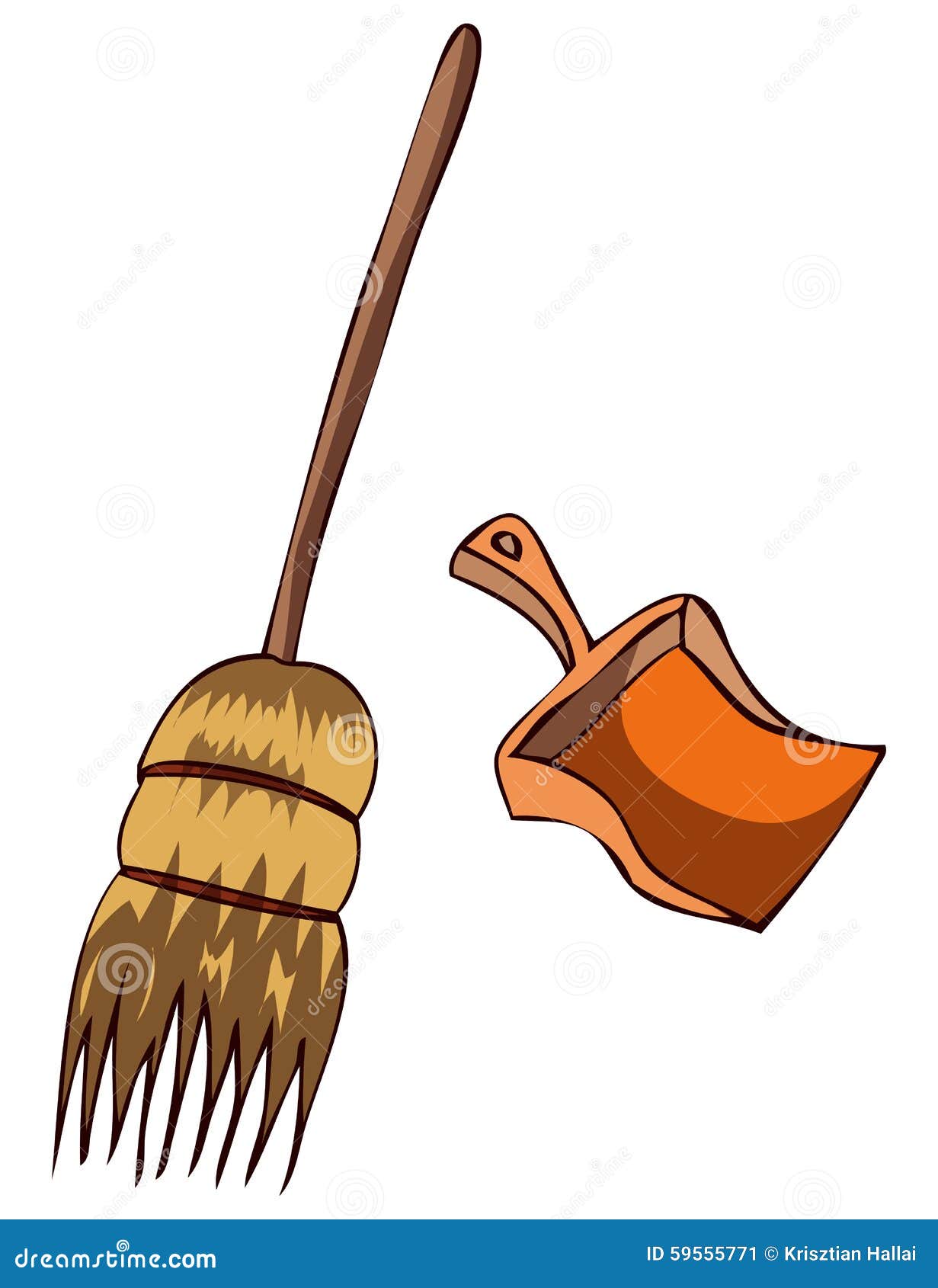 Broom and Dustpan, Vector Illustration. Stock Illustration