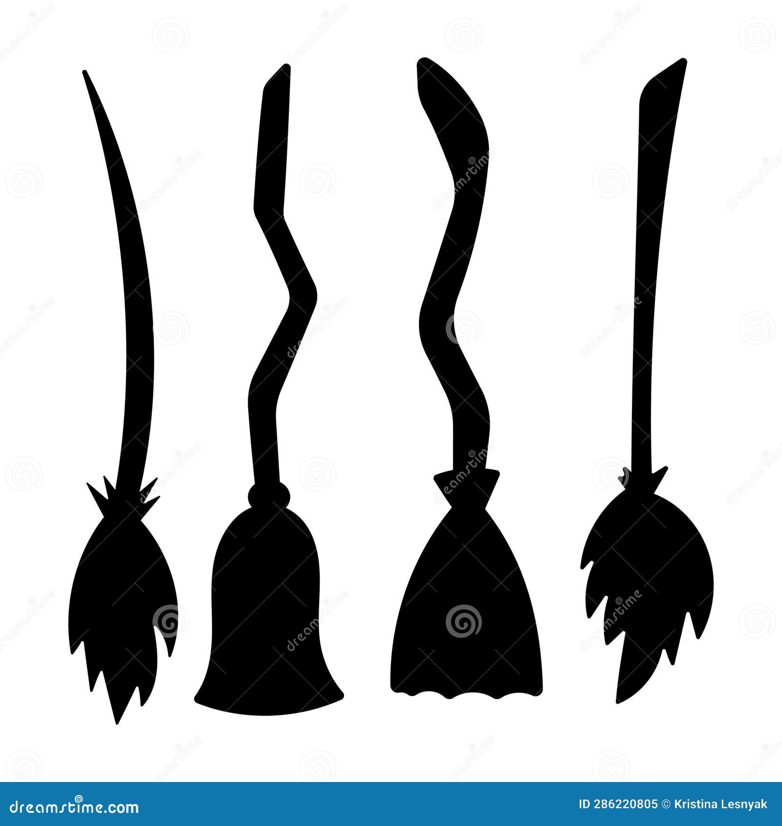Broom Halloween Fly Magic Black Set Elements Stock Vector