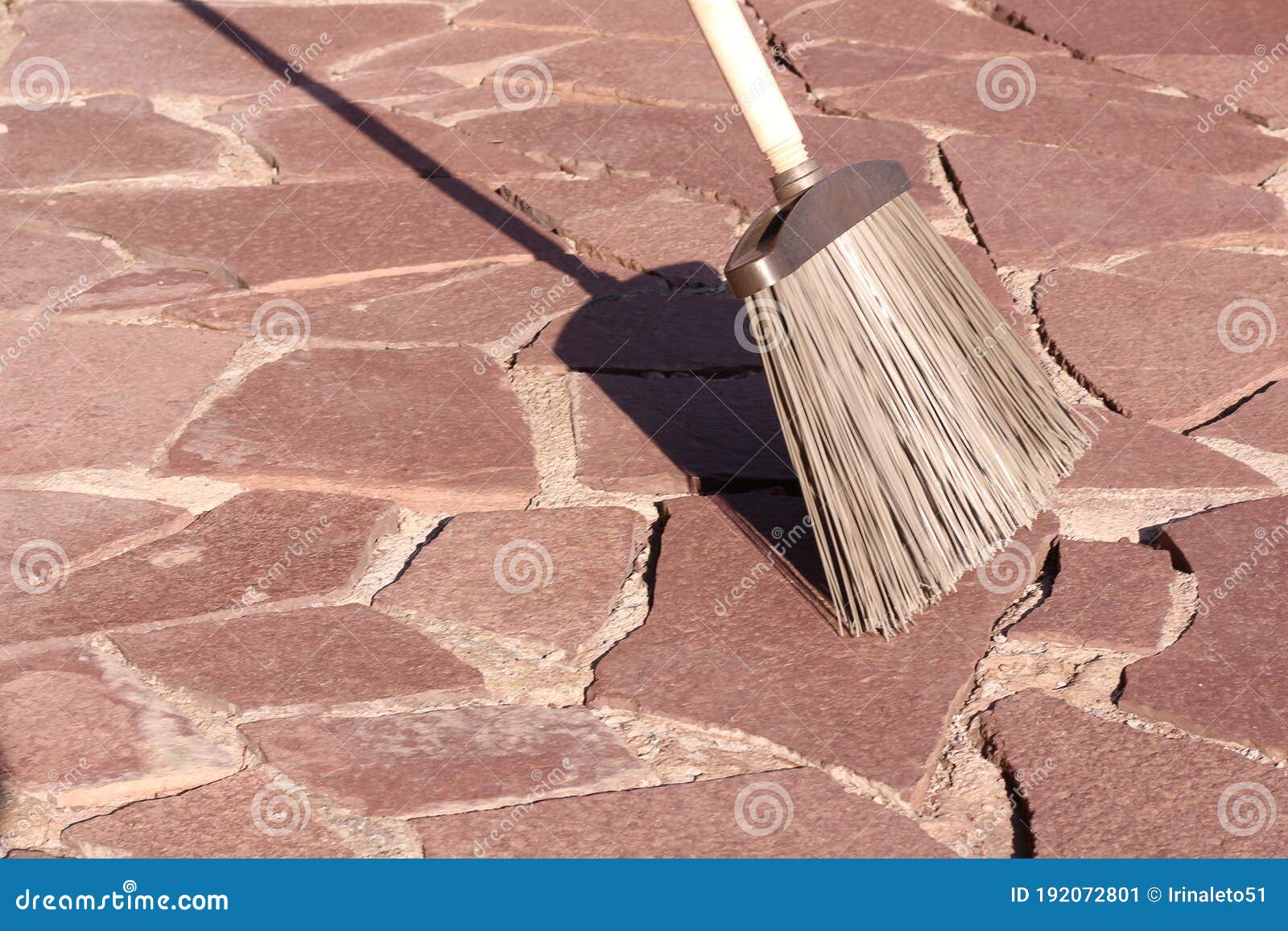 Broom with Hard Plastic Bristles on a Stone Surface Stock Image Image