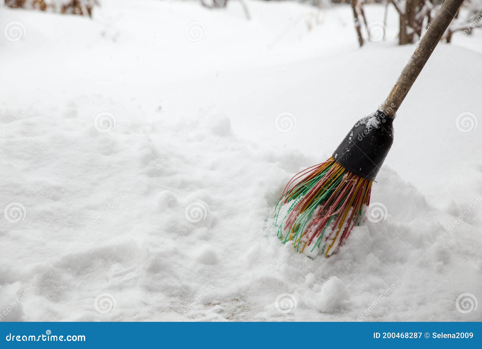 A Broom in the Snow. Snow Removal in Winter Stock Image Image of cold