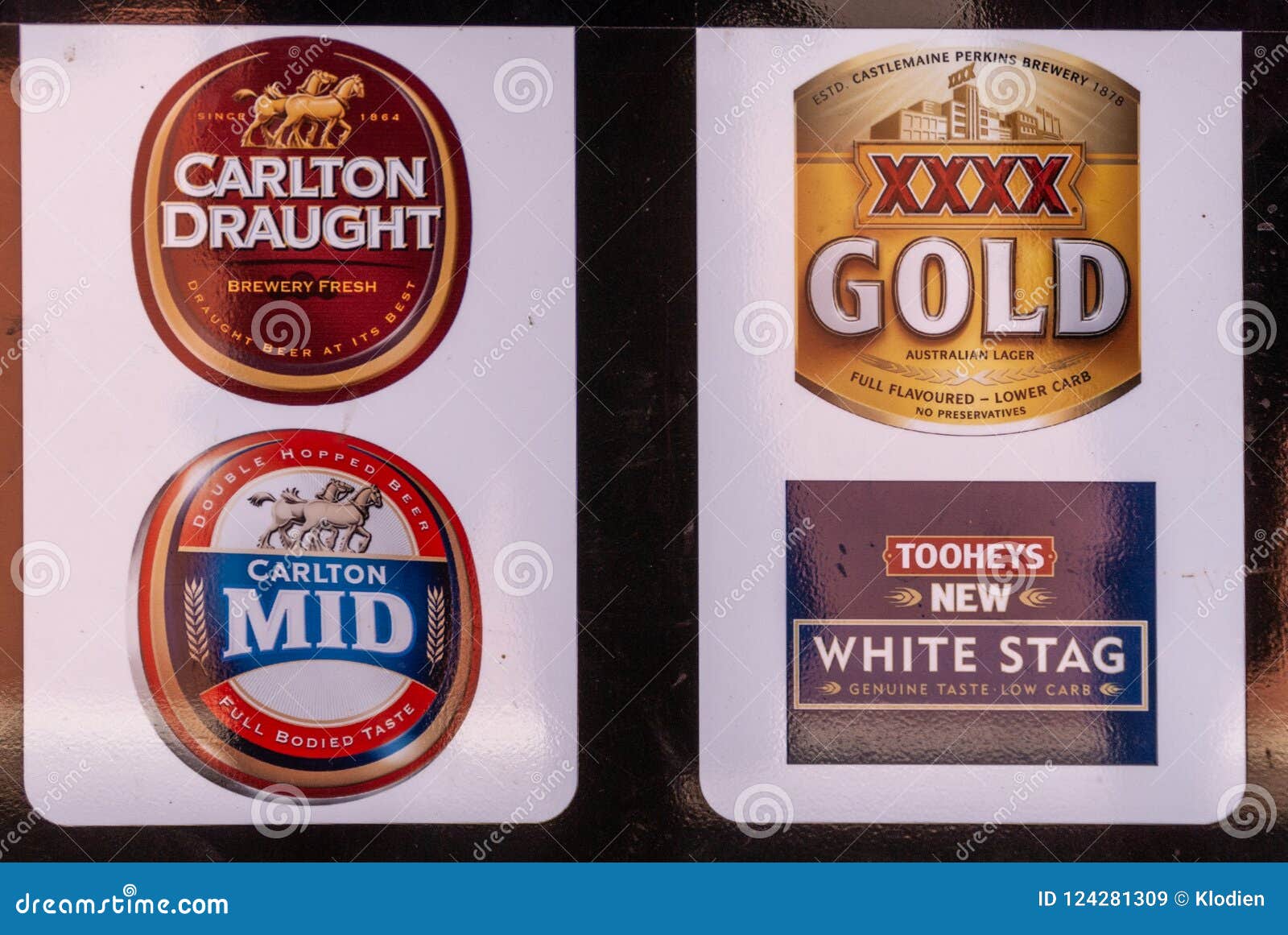 kapitalisme Såkaldte Jeg bærer tøj Four Australian Beer Labels, Broome Australia. Editorial Stock Image -  Image of western, toohey: 124281309