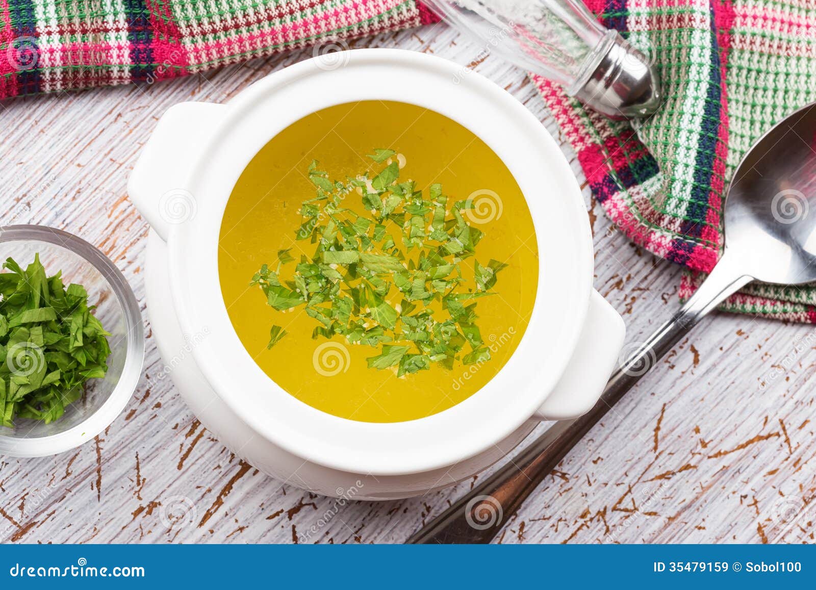 Broth in bowl stock image. Image of green, clean, focus 35479159