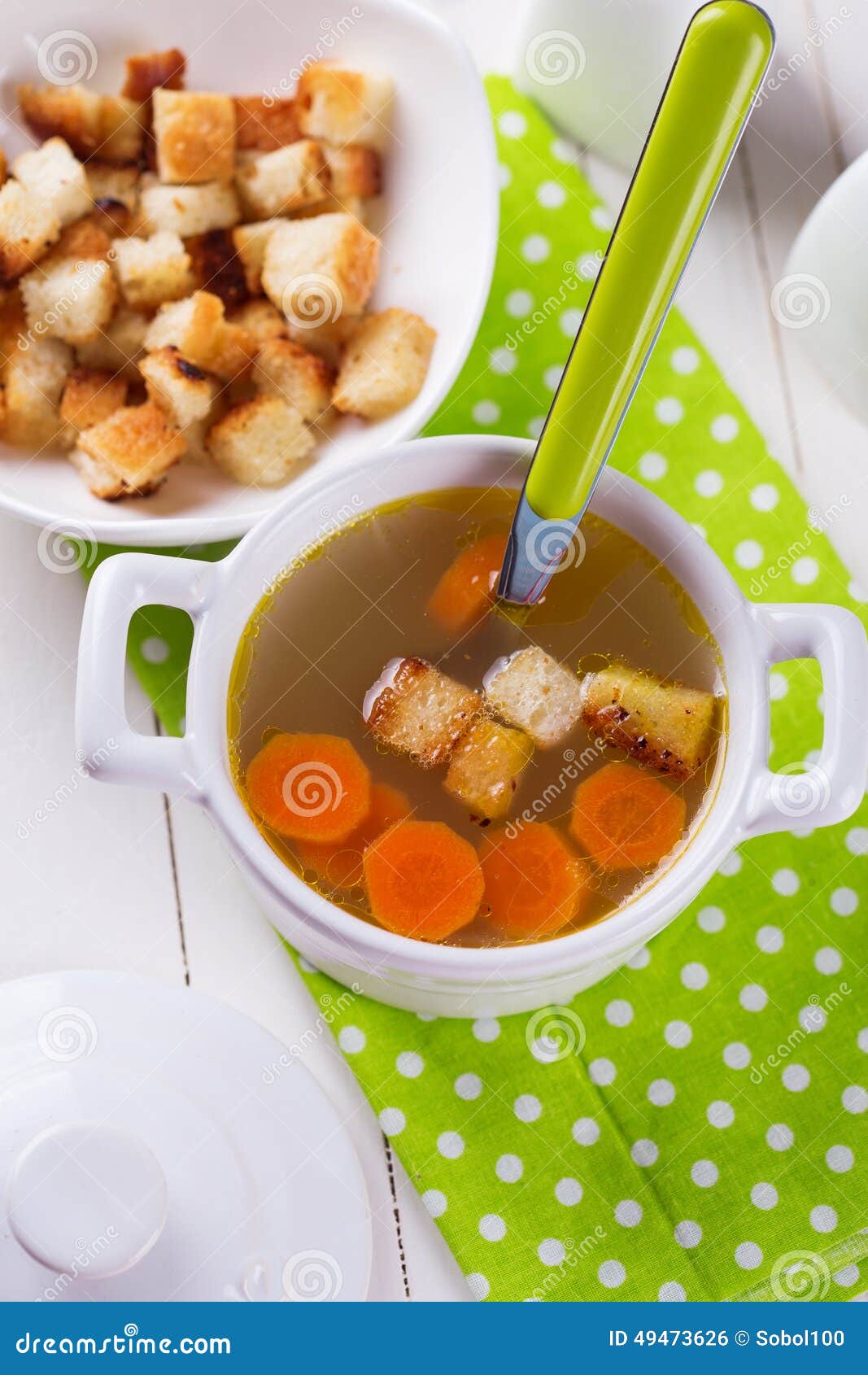 Broth in bowl stock photo. Image of cooked, dish, green 49473626