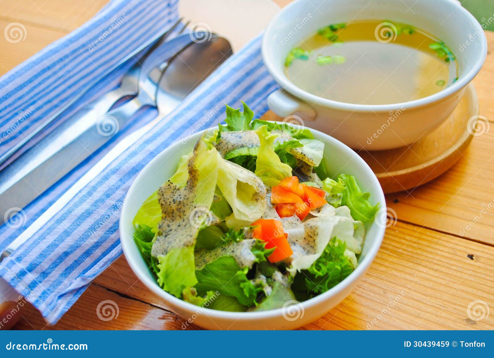 Broth and salad stock image. Image of close, dinner, bowl 30439459