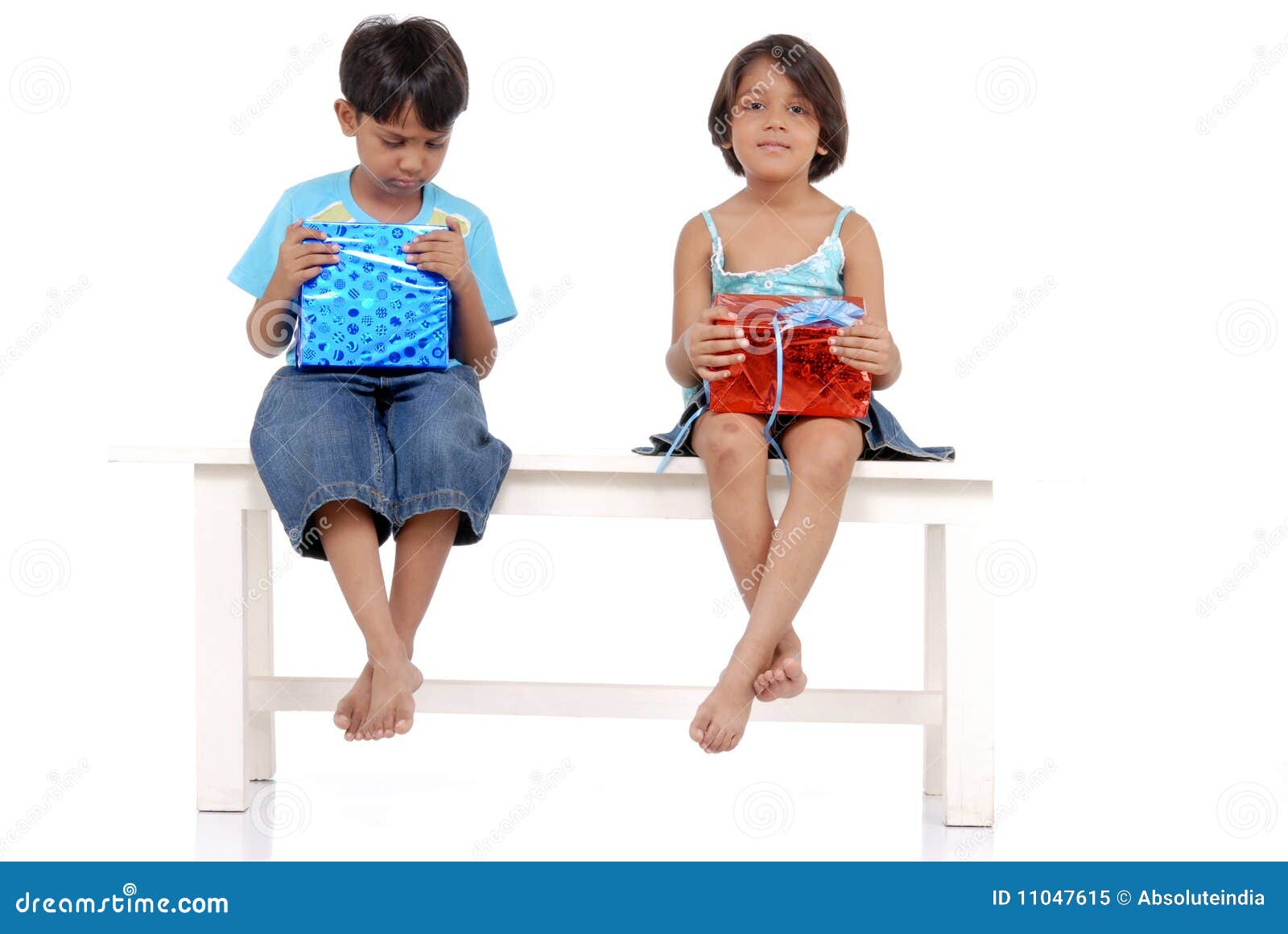 Brother and Sister with Gift Boxes Stock Image Image of family