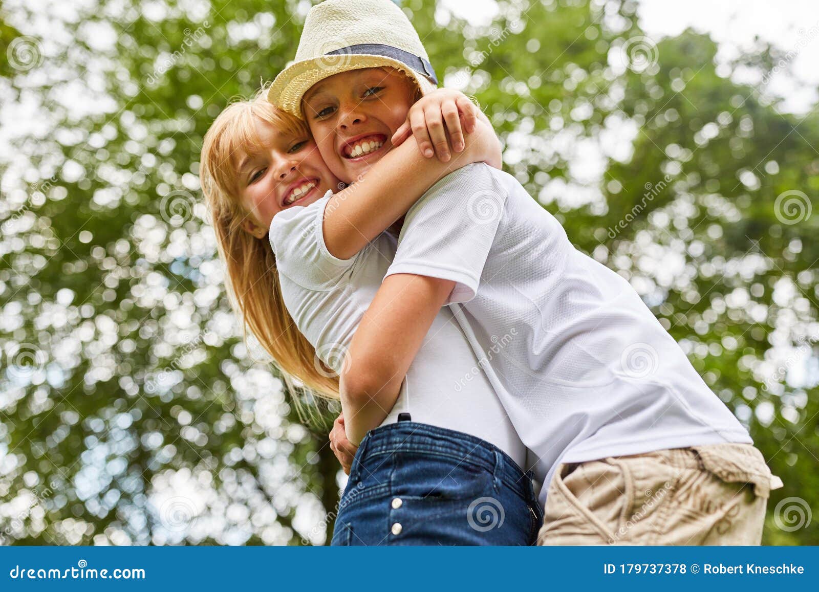 Brother and Sister Hug Each Other Happily Stock Photo - Image of ...
