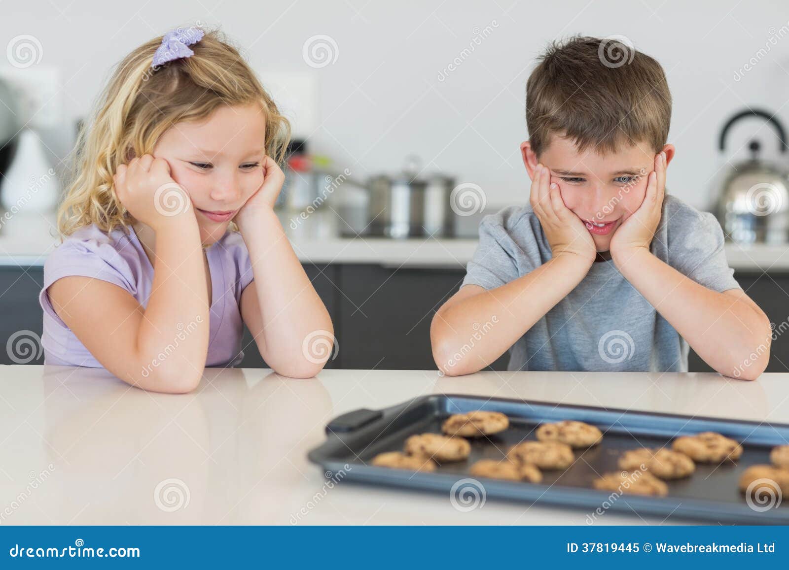 Brother And Babe Looking At Tempting Cookies Stock Image Image Of Cute Head