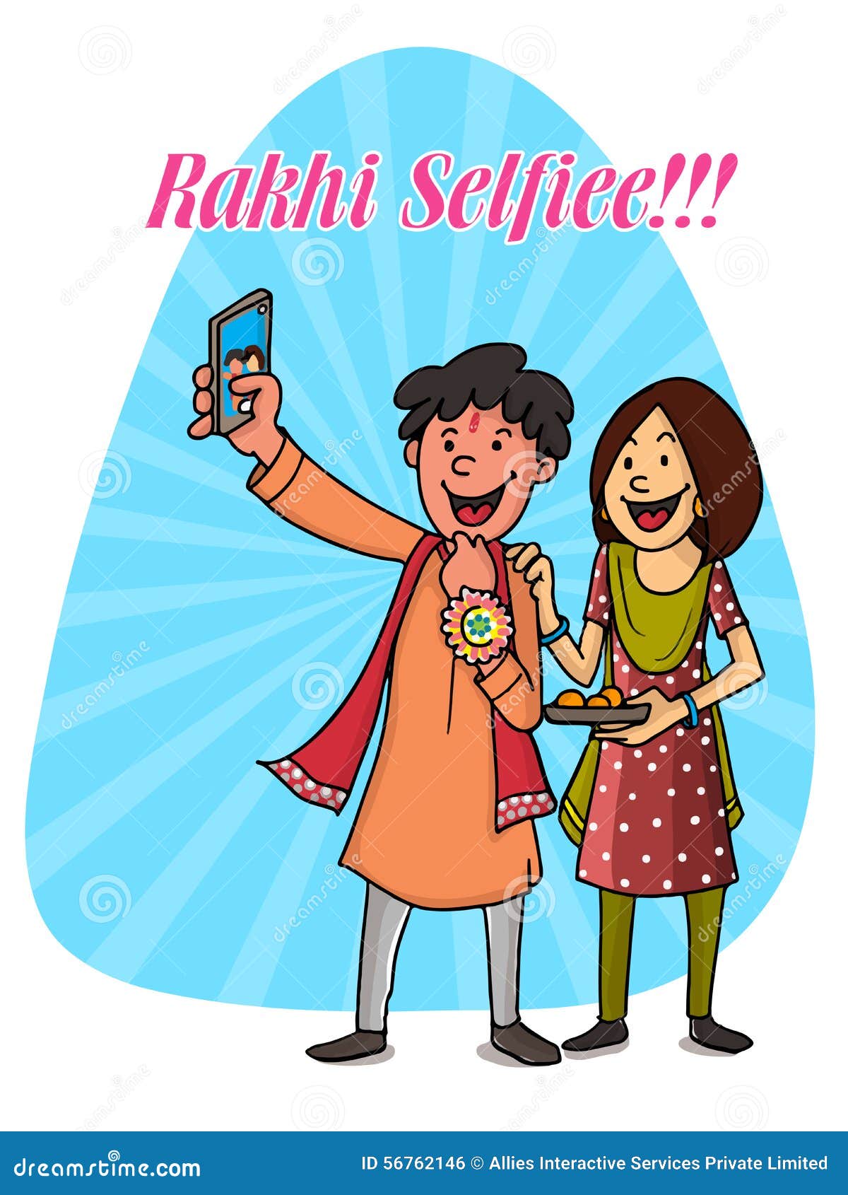 Brother and Sister for Raksha Bandhan Celebration. Stock Illustration -  Illustration of hindu, family: 56762146