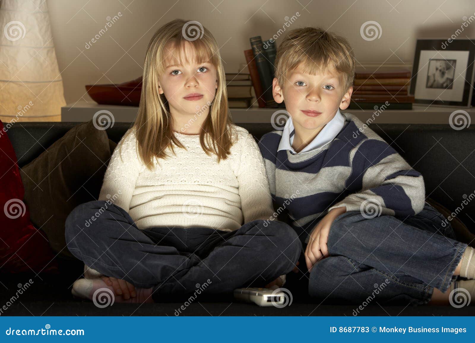 Brother and Sister Watching Television Stock Image Image of colour