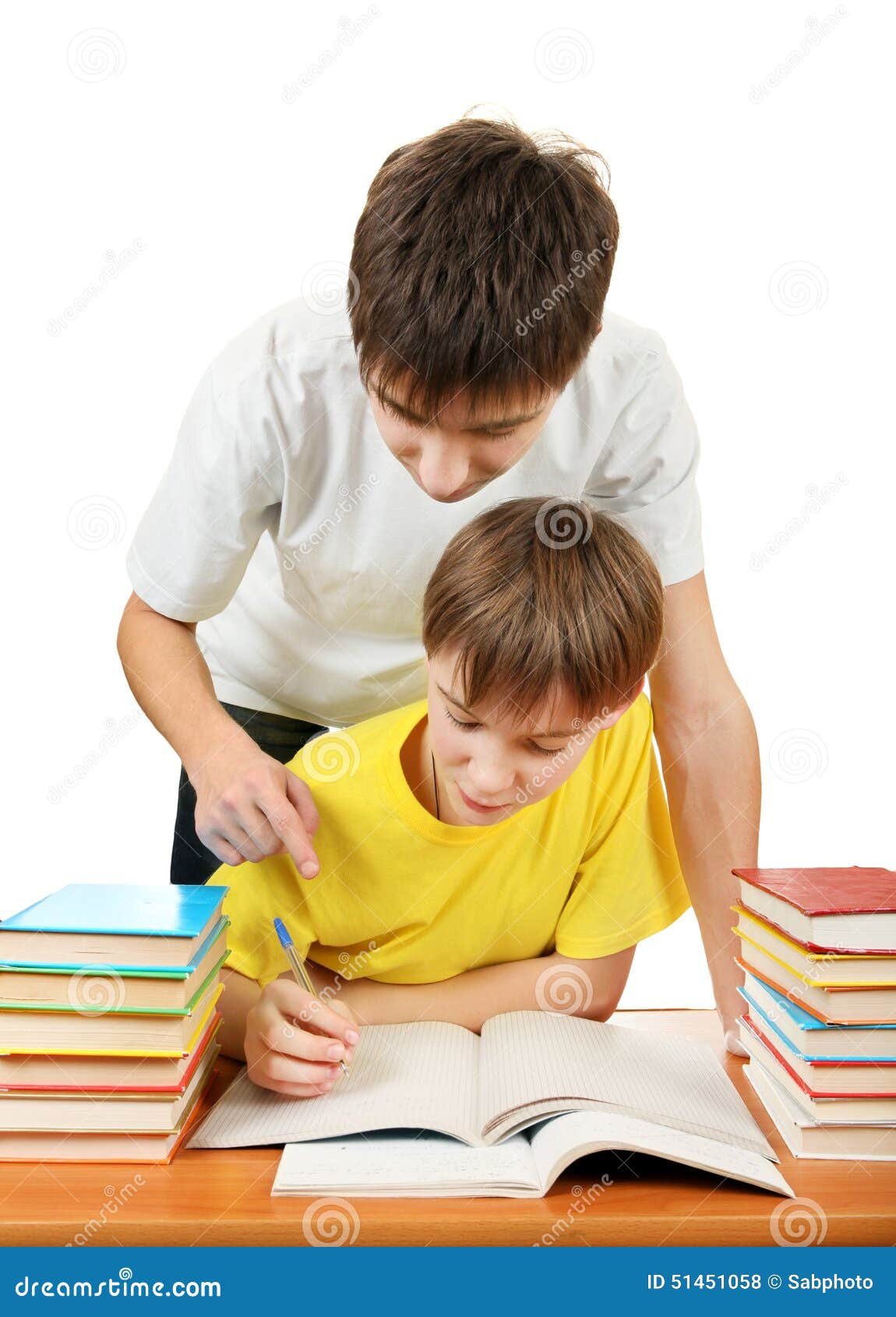 my brother often helps me ... the homework