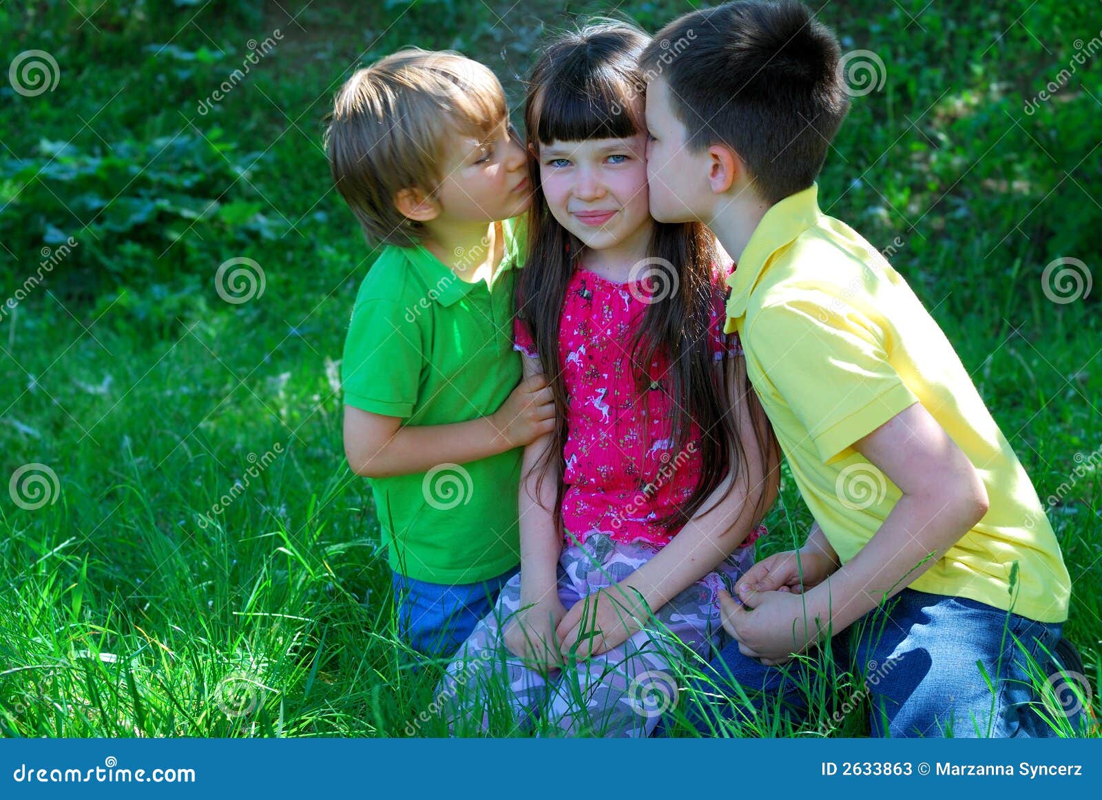 Brothers Kissing Their Sister Stock Image Image 2633863