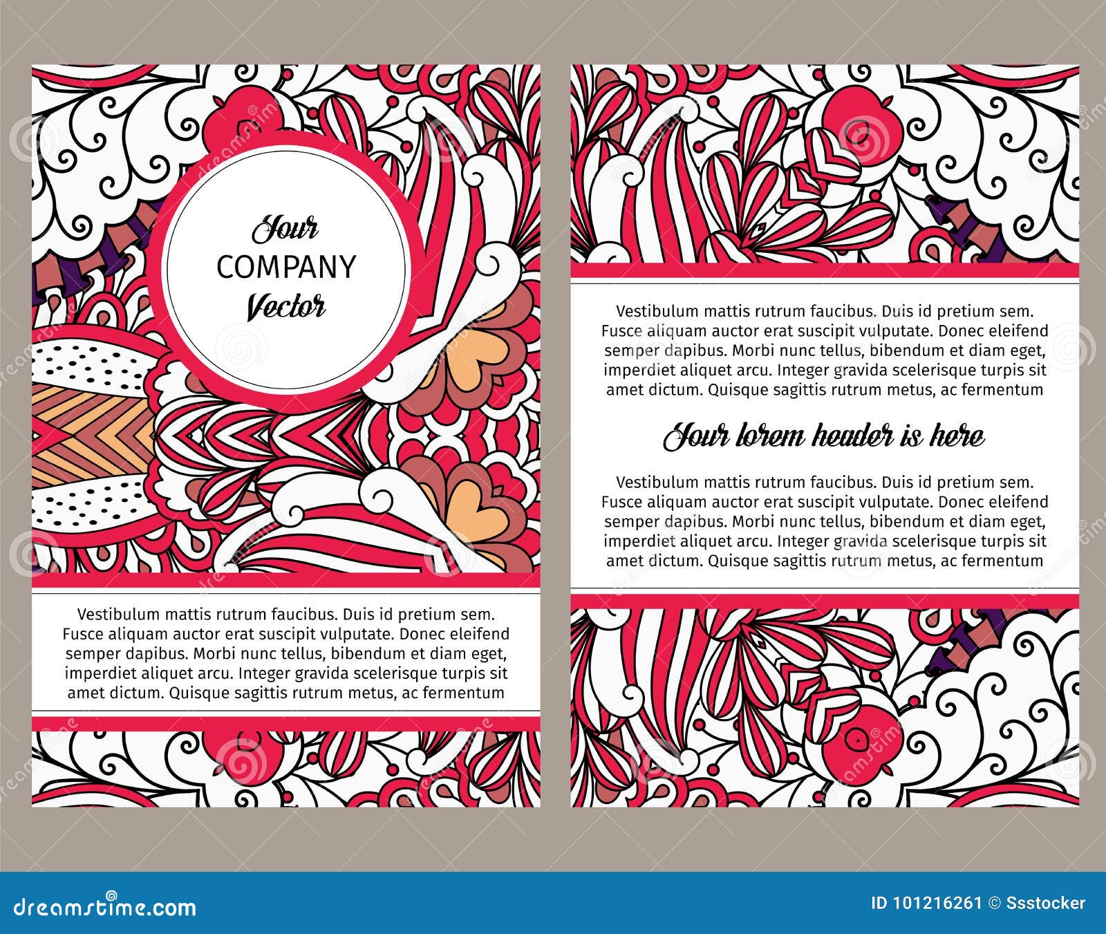 brouchure  with red outline swirls