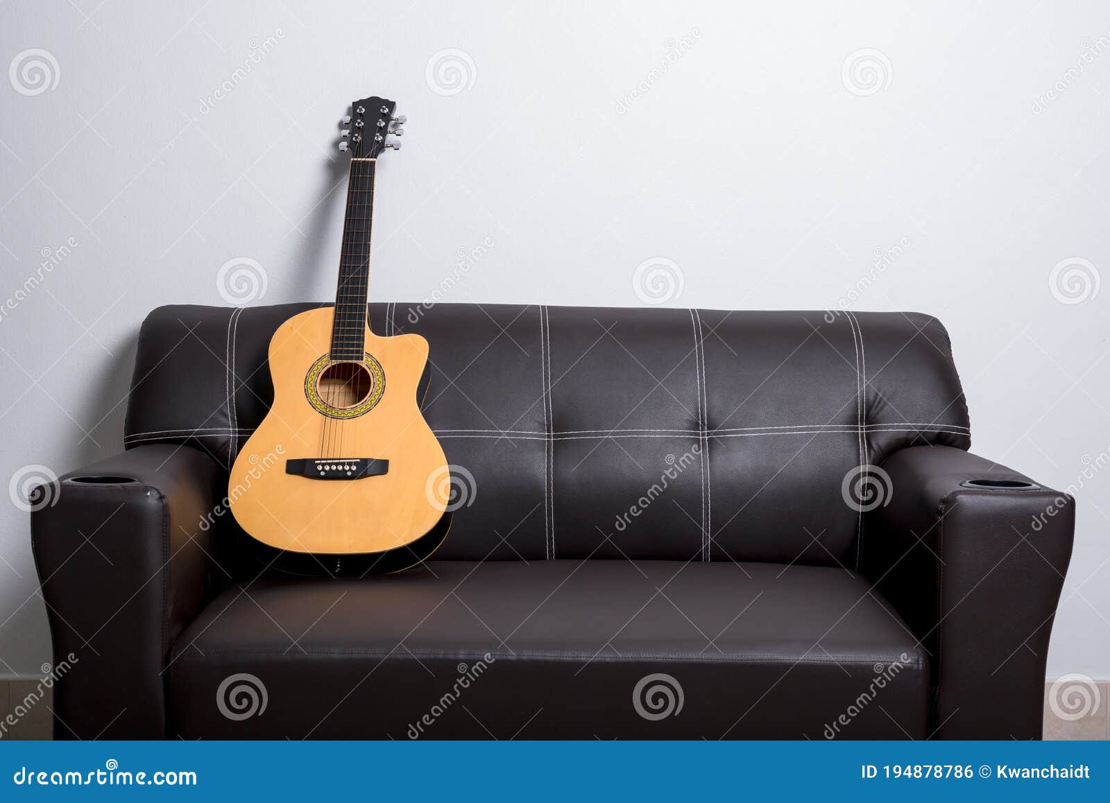 Brown Acoustic Guitar on Sofa Stock Photo Image of musician, musical