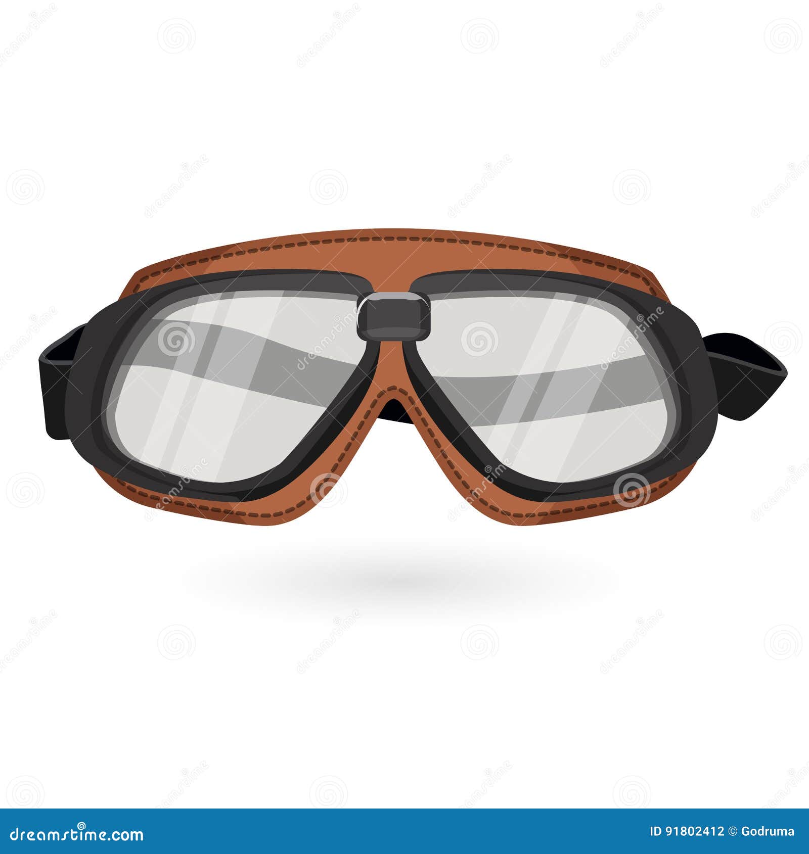Brown Aviation Goggles in Vintage Style Isolated on White Stock Vector