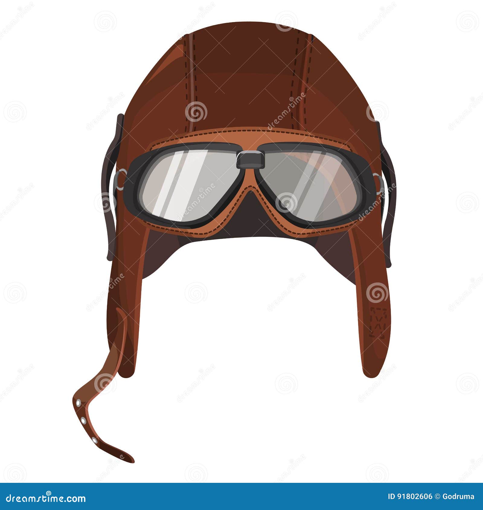 brown aviator hat with goggles  on white