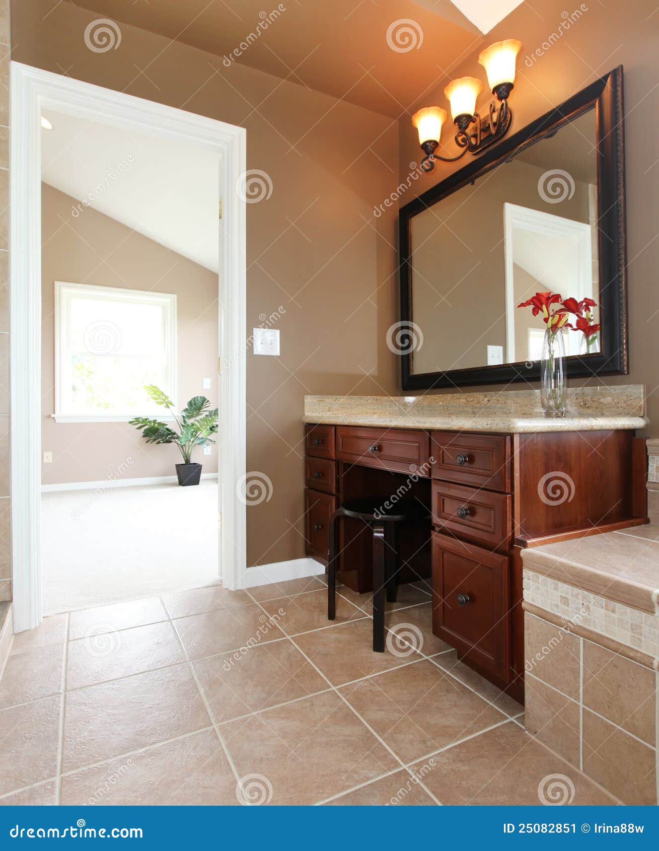 Brown Bathroom Interior with Make Up Desk. Stock Image Image of idea