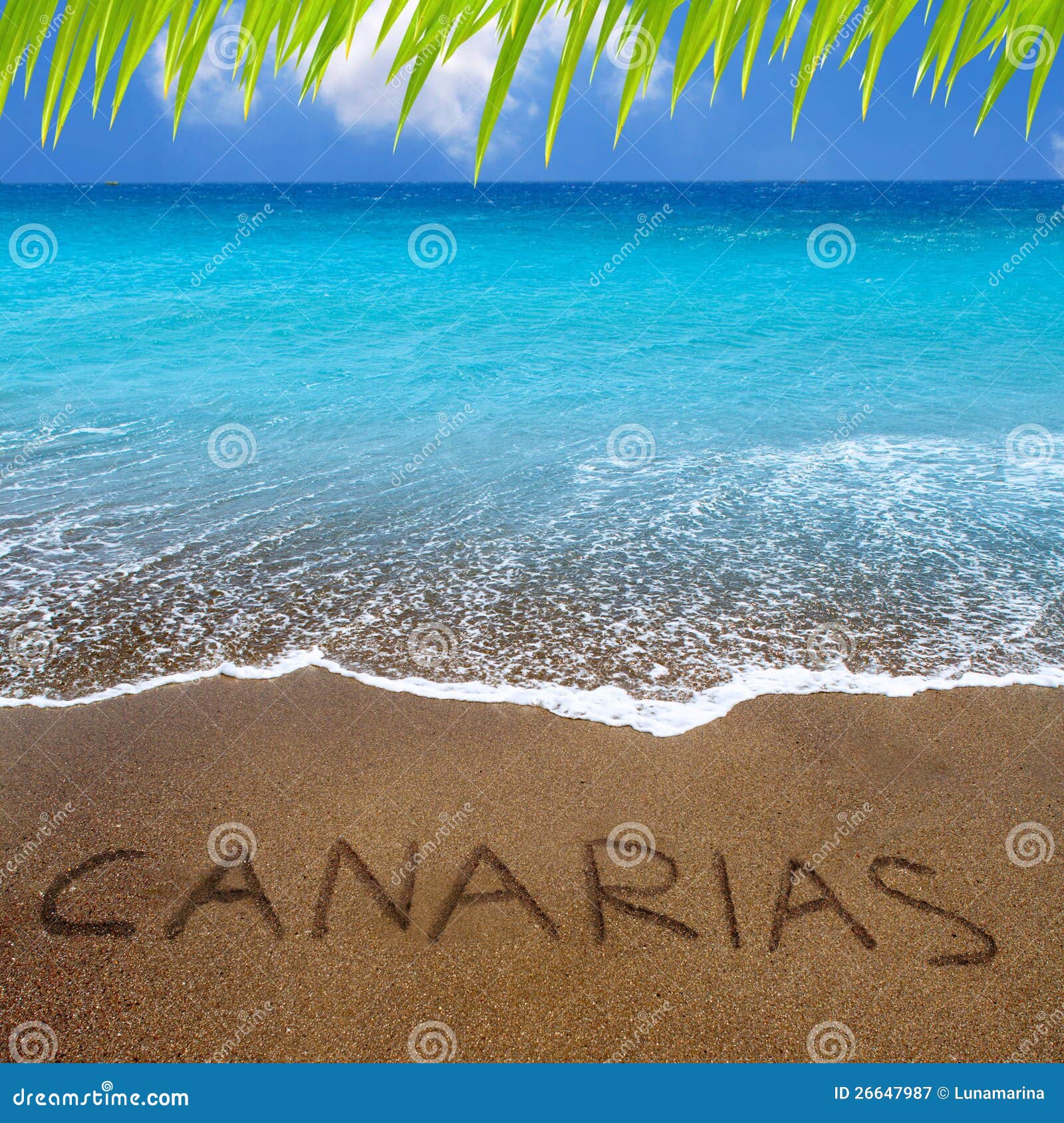 brown beach sand with written word canarias