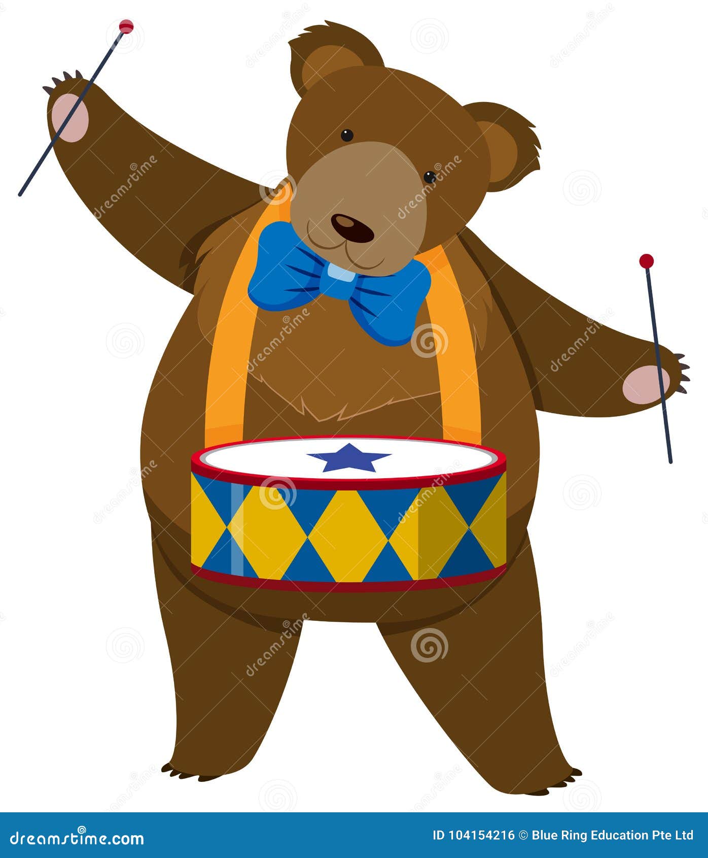 Brown bear playing drum stock vector. Illustration of wildlife 104154216