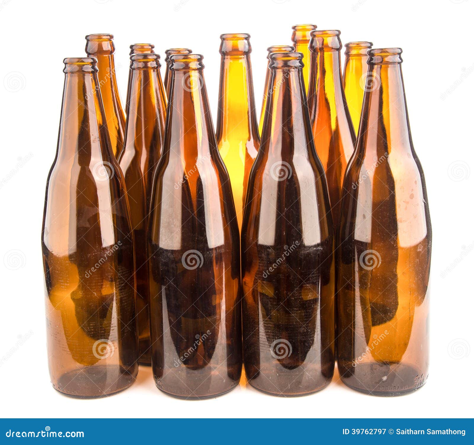 Brown Beer Bottles Stacked Isolated On White Background Stock Image