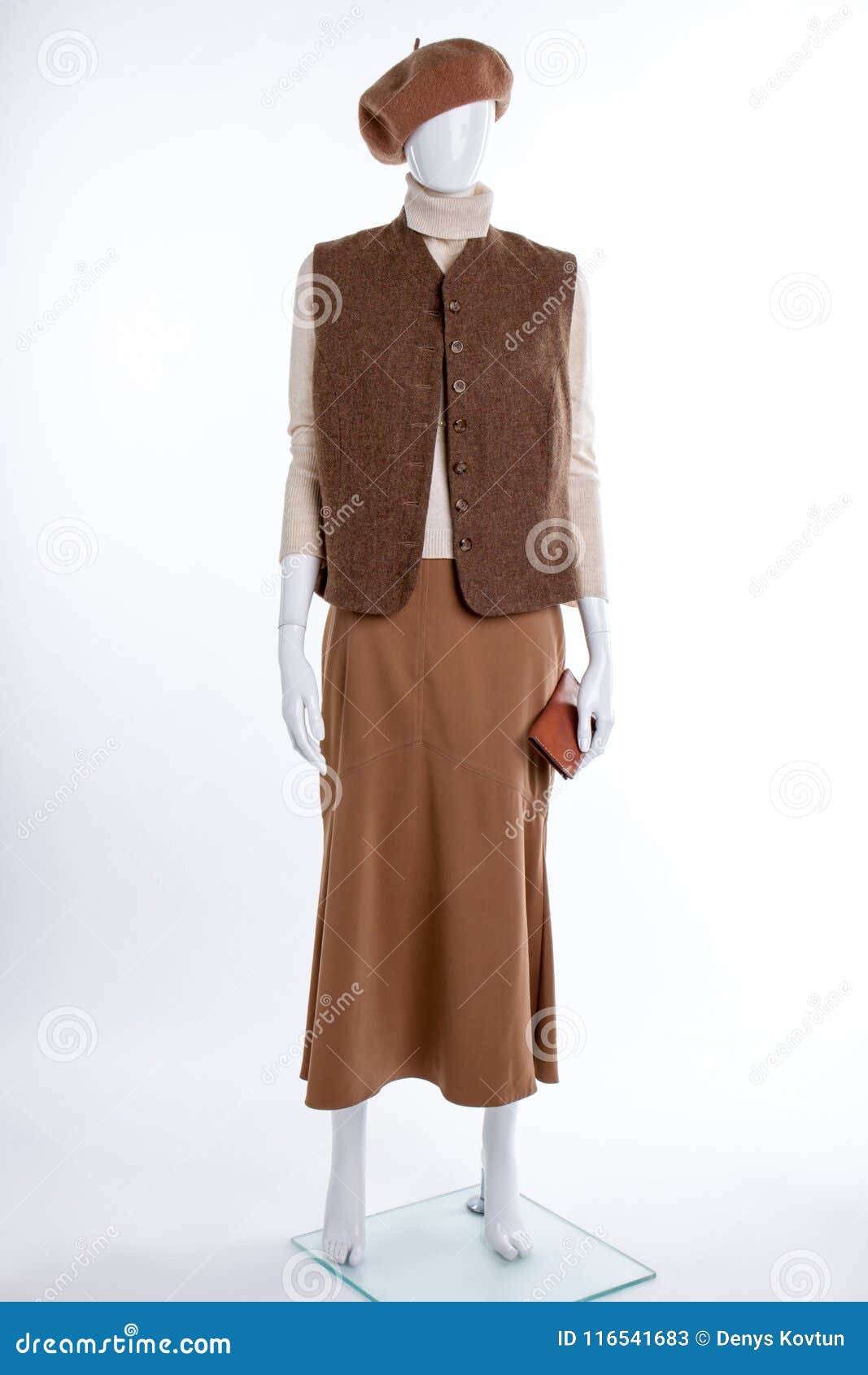 Brown Beret, Waistcoat And Skirt. Stock Image - Image of background ...