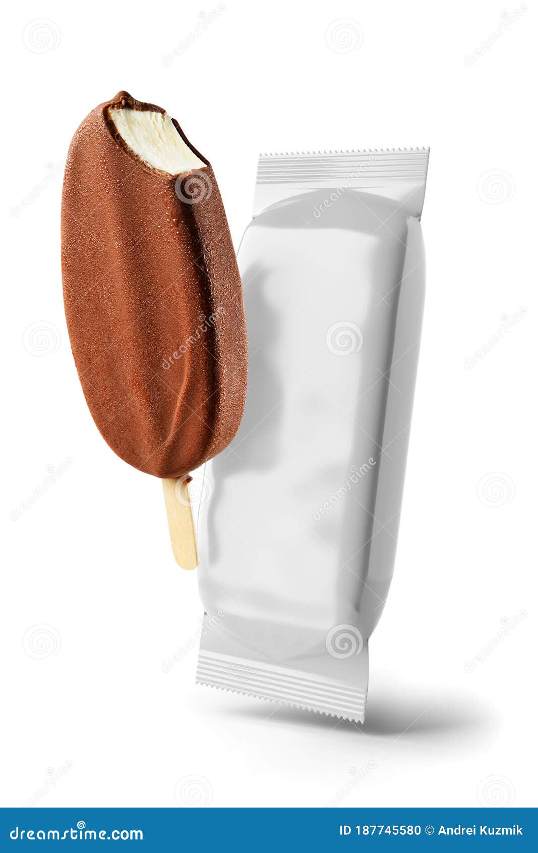 Download Brown Bitten Chocolate Popsicle And Clean Package Isolated ...