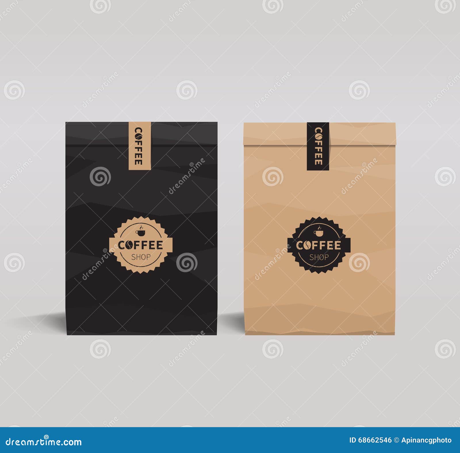 brown and black paper packaging set mock up . coffee shop and restaurant.