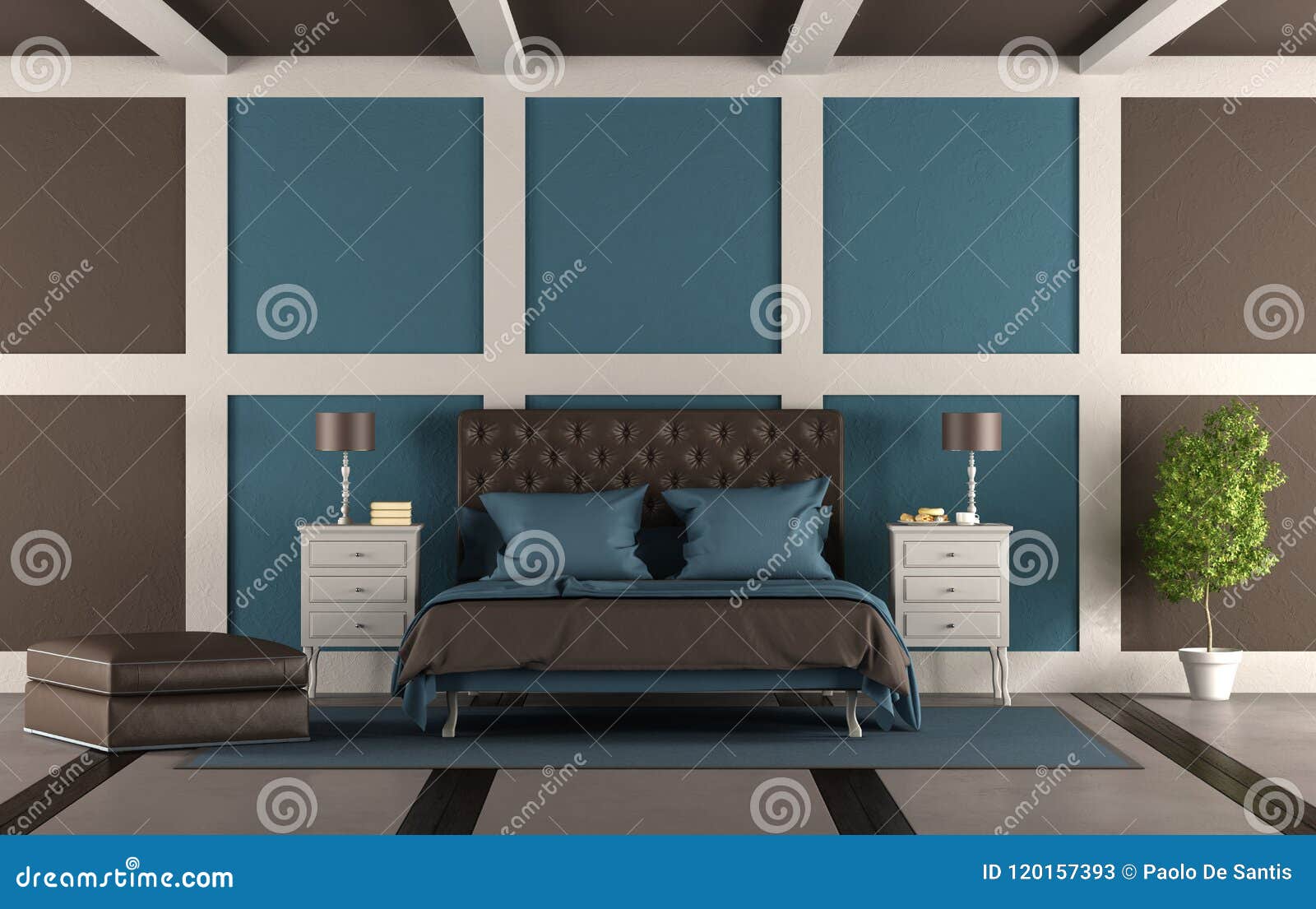 Brown and Blue Master Bedroom Stock Illustration Illustration of indoor, decor 120157393