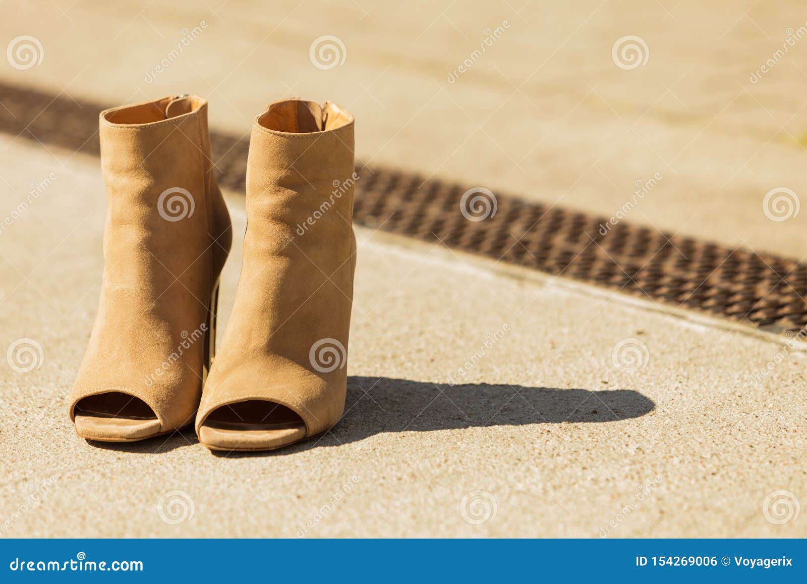 Brown Boots with High Heels and Peep Toes Stock Photo - Image of brown ...
