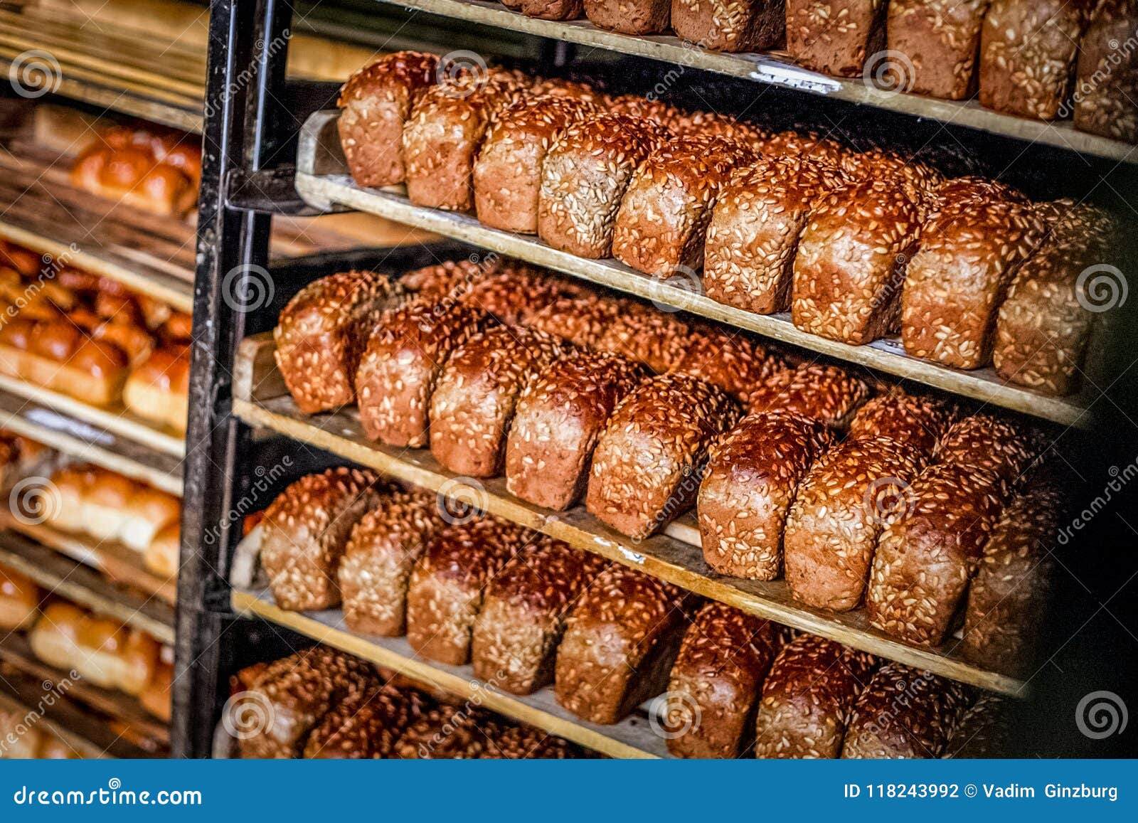 Bread on the Shelf at Bread Factory Stock Photo Image of bake, loaf
