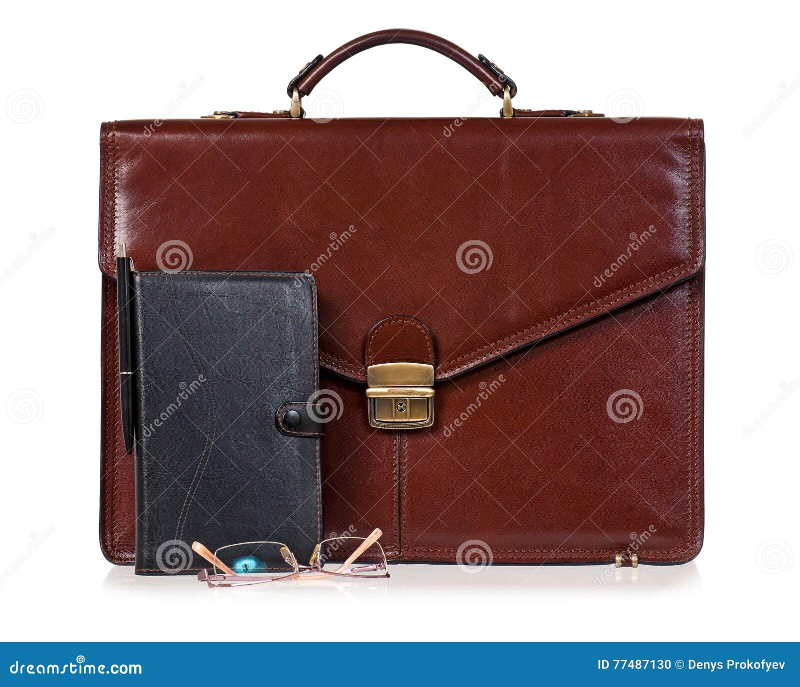 Brown Briefcase with Accessories Stock Photo Image of file