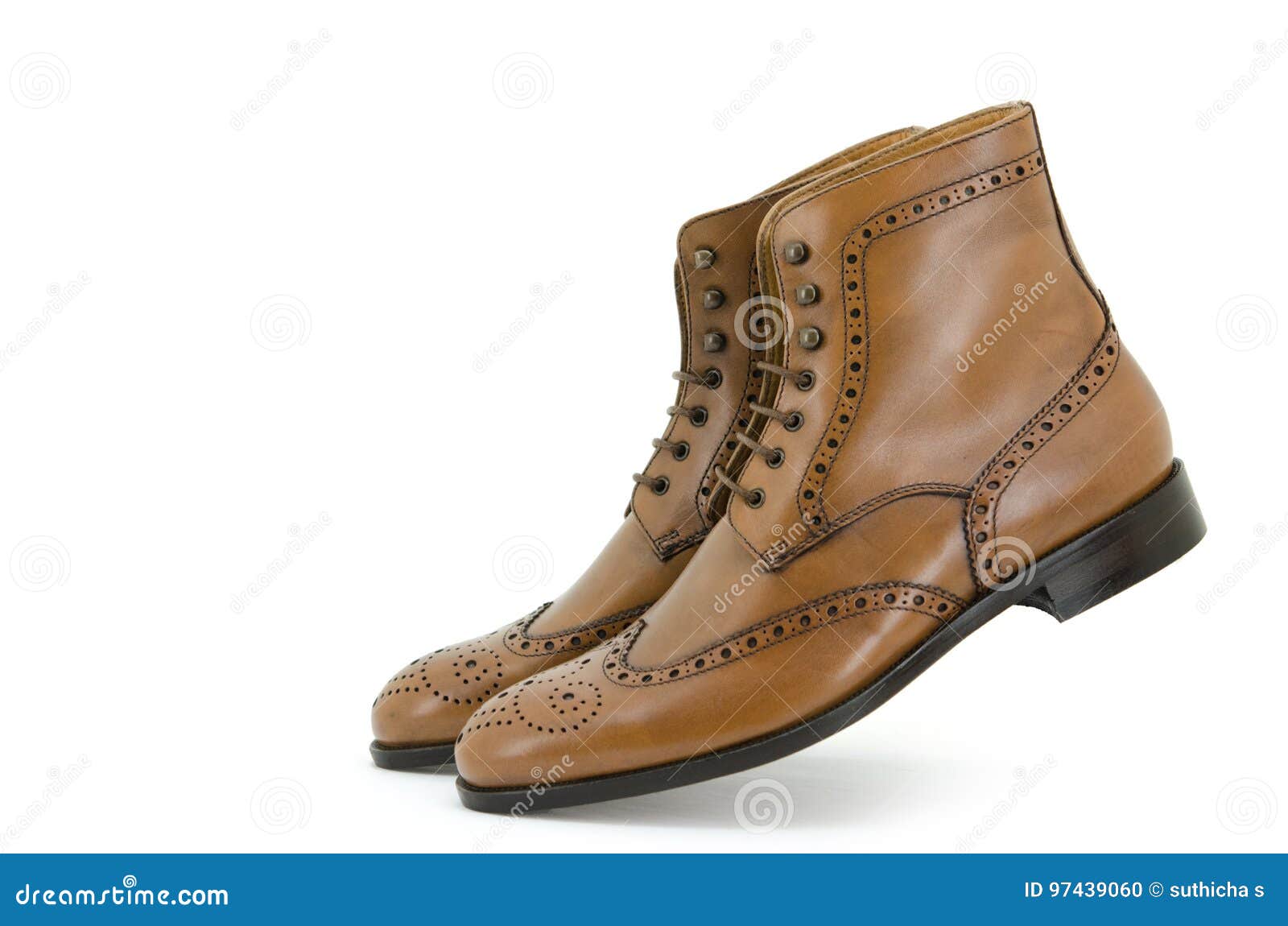 Brown brogue boots shoe. stock photo. Image of brown - 97439060