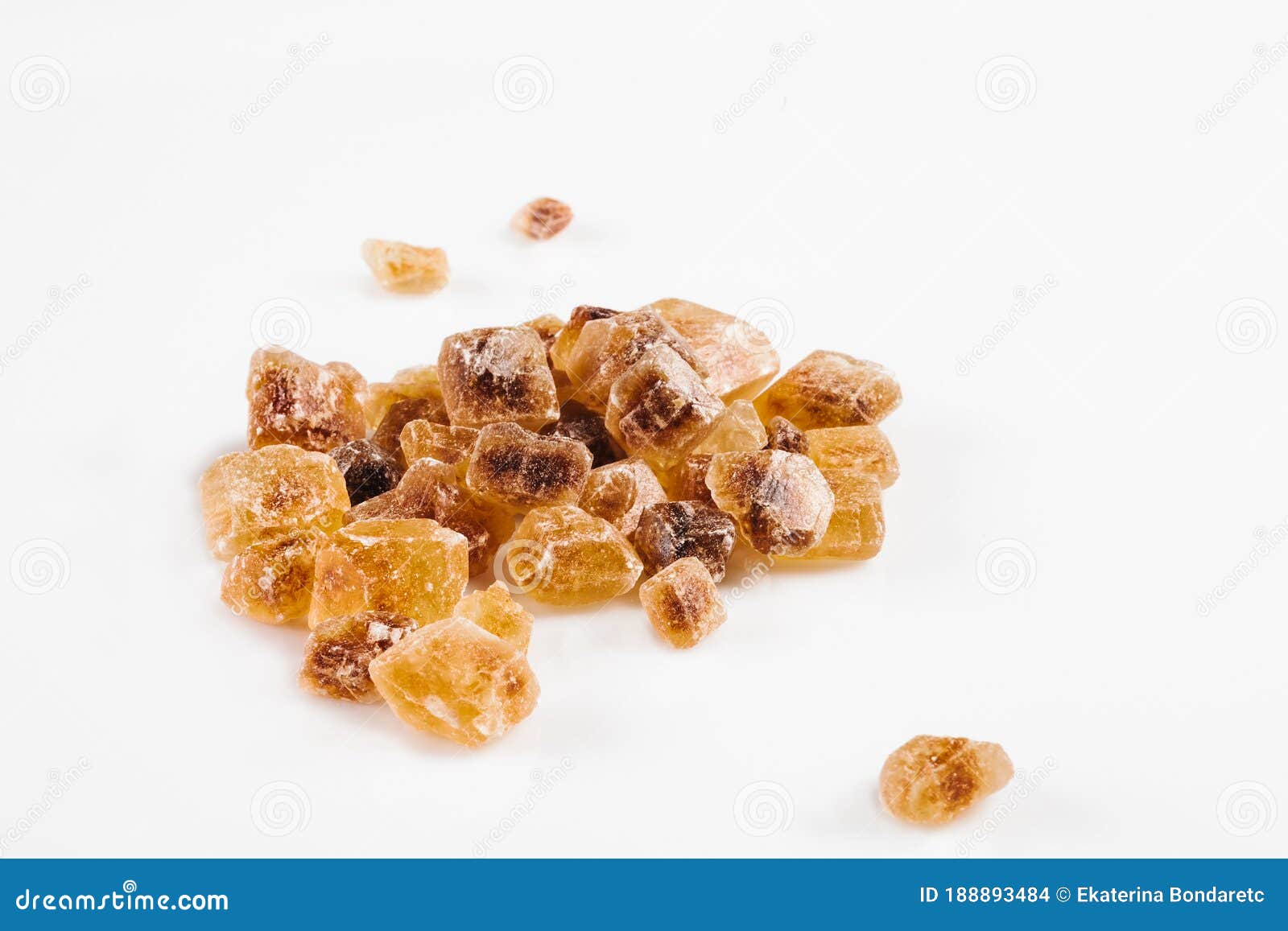 Brown Caramelized Lump Cane Sugar Cube Isolated on White Background