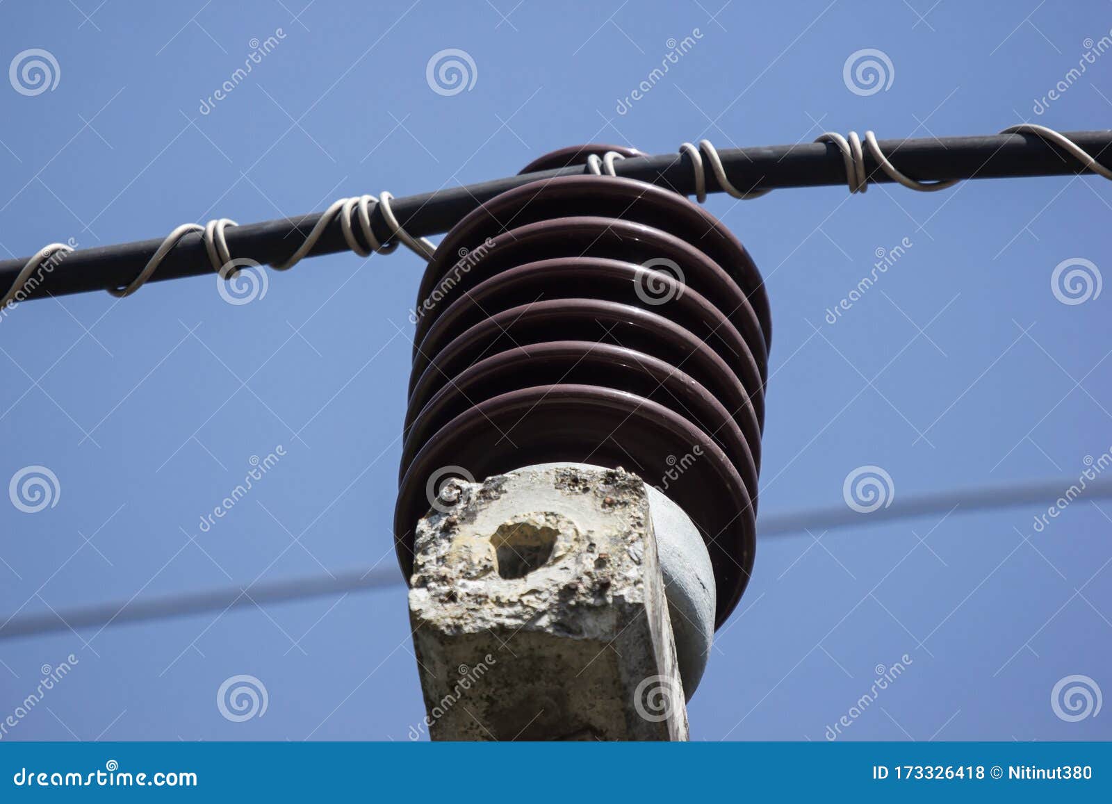 Brown Ceramic of Electrical Insulator Stock Photo Image of power