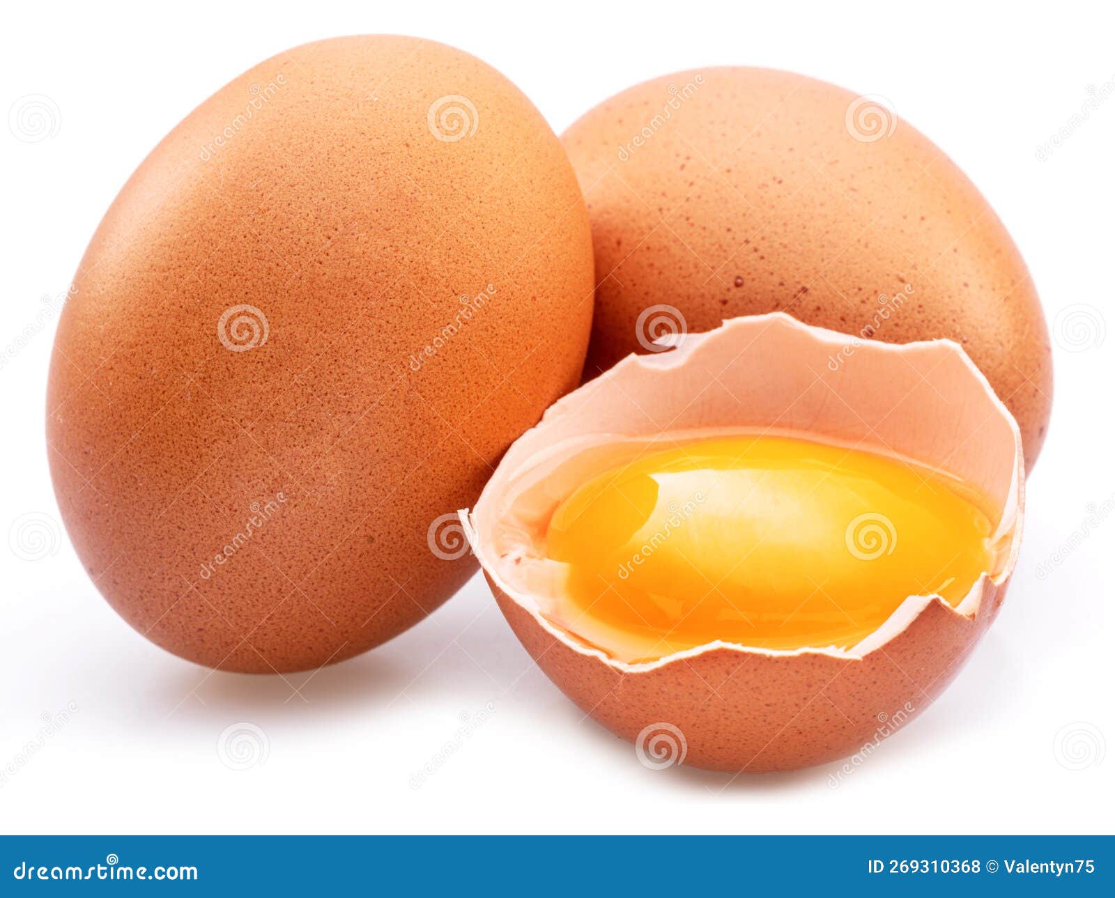 Brown Chicken Eggs and Egg Yolk Isolated on White Background Stock