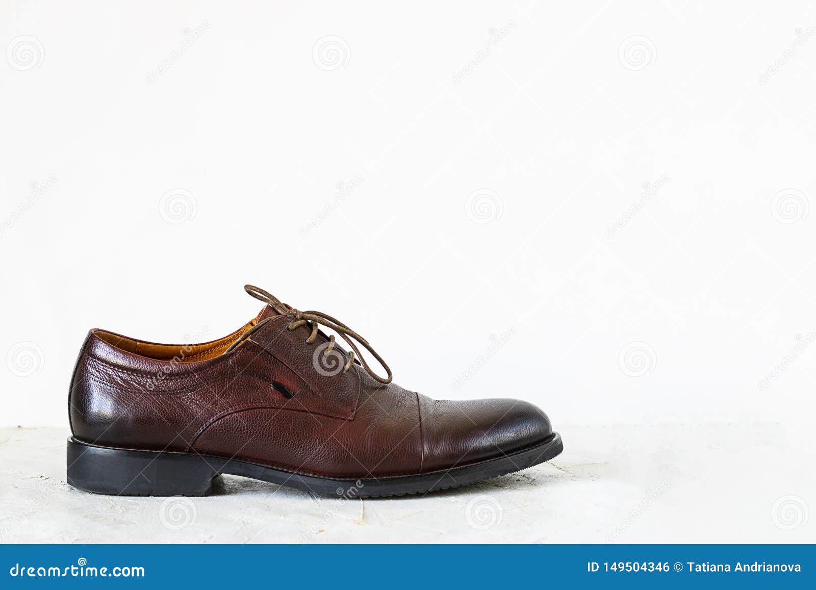 Brown Classic Mock Up Man Shoe on Cement Grey Textured Floor and on White  Background. Horizontal with Copy Space for Text and Stock Photo - Image of  isolated, cement: 149504346